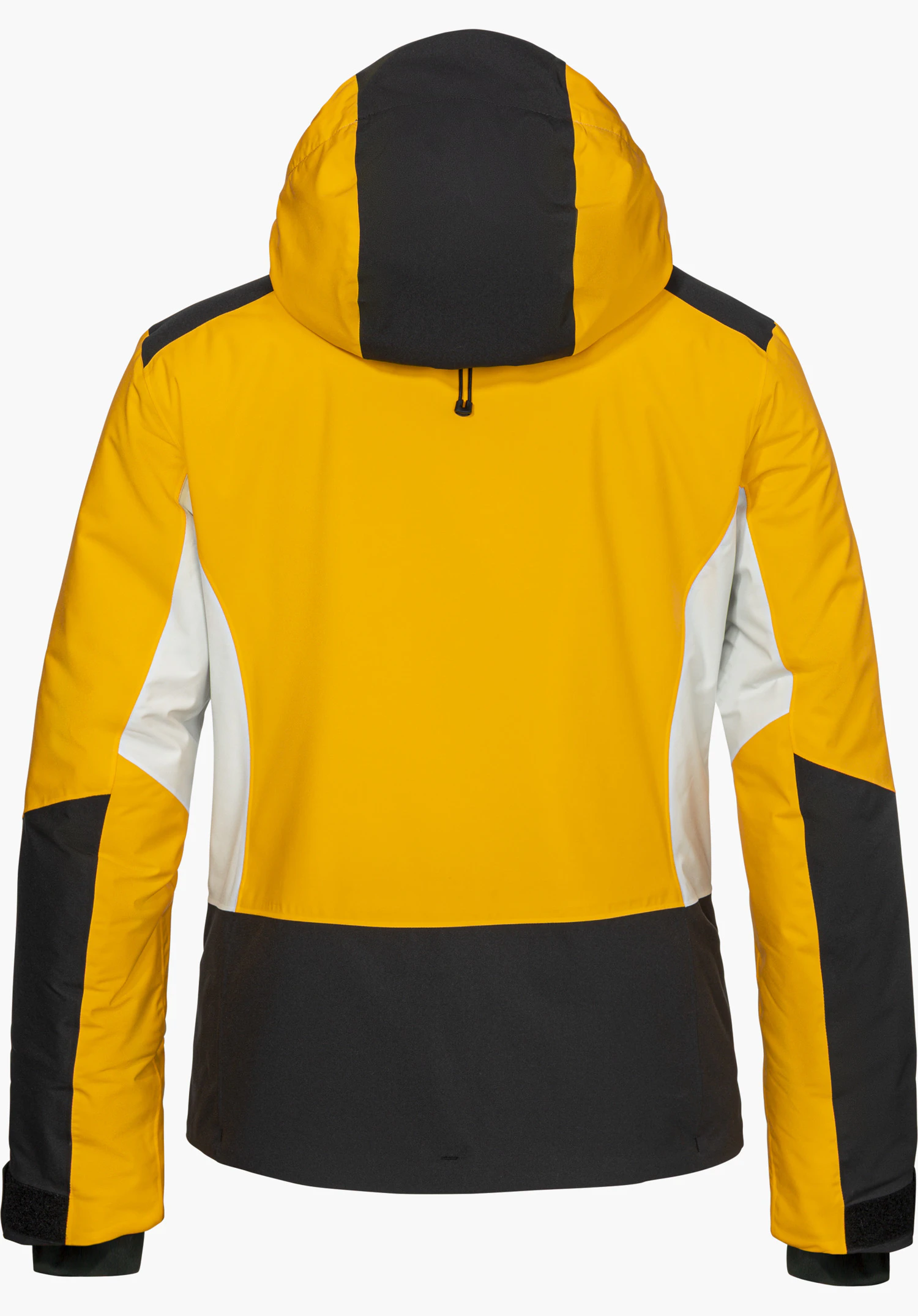 Jacket Style Zandwel WMS, veste de ski jaune avec capuche, vue de dos, détourée sur fond blanc.
