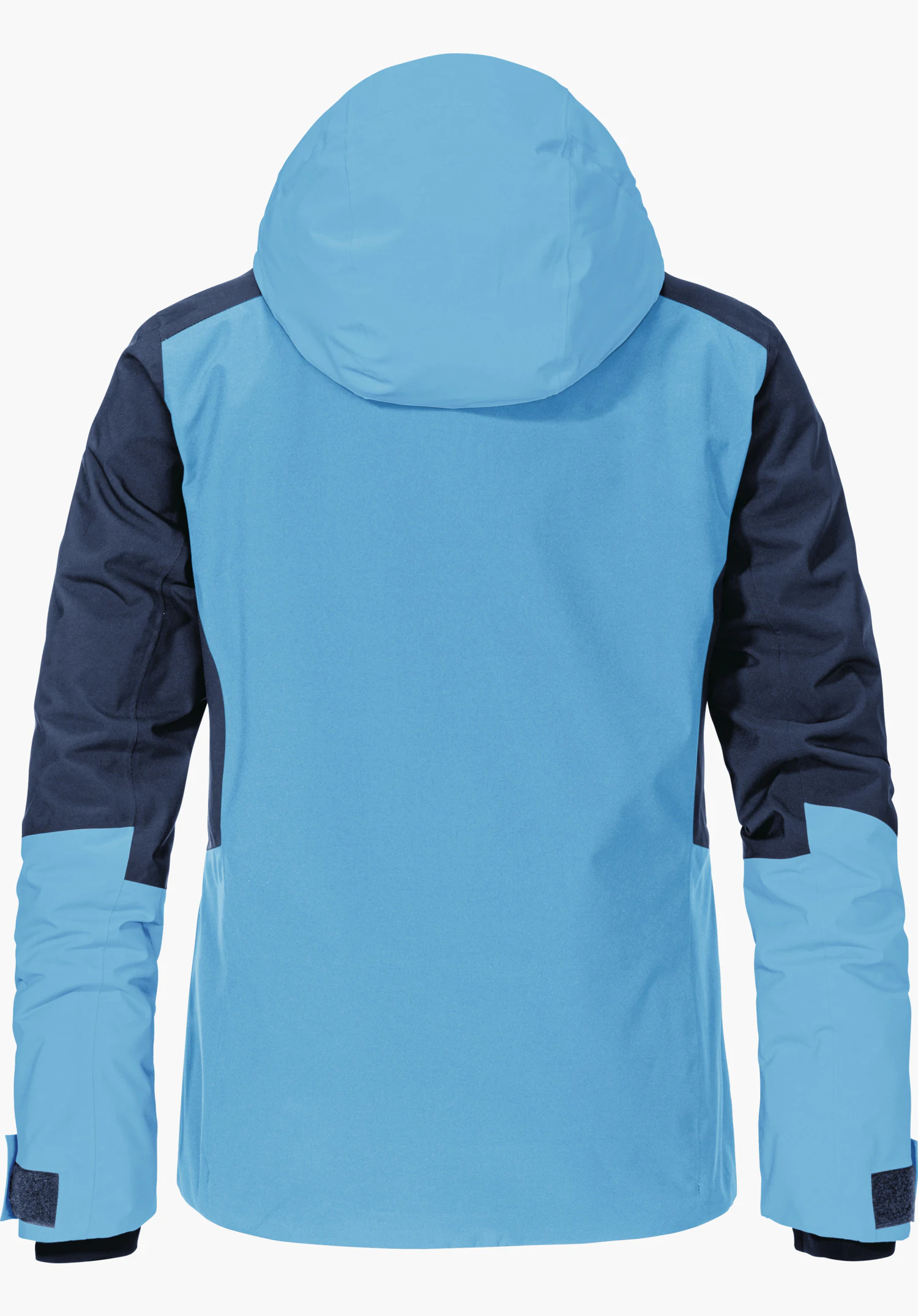 Jacket Style Trifex WMS veste, vue arrière; dos et capuche bleu clair, segment épaules/haut des bras bleu foncé, avant-bras bleu clair, fond blanc uni.