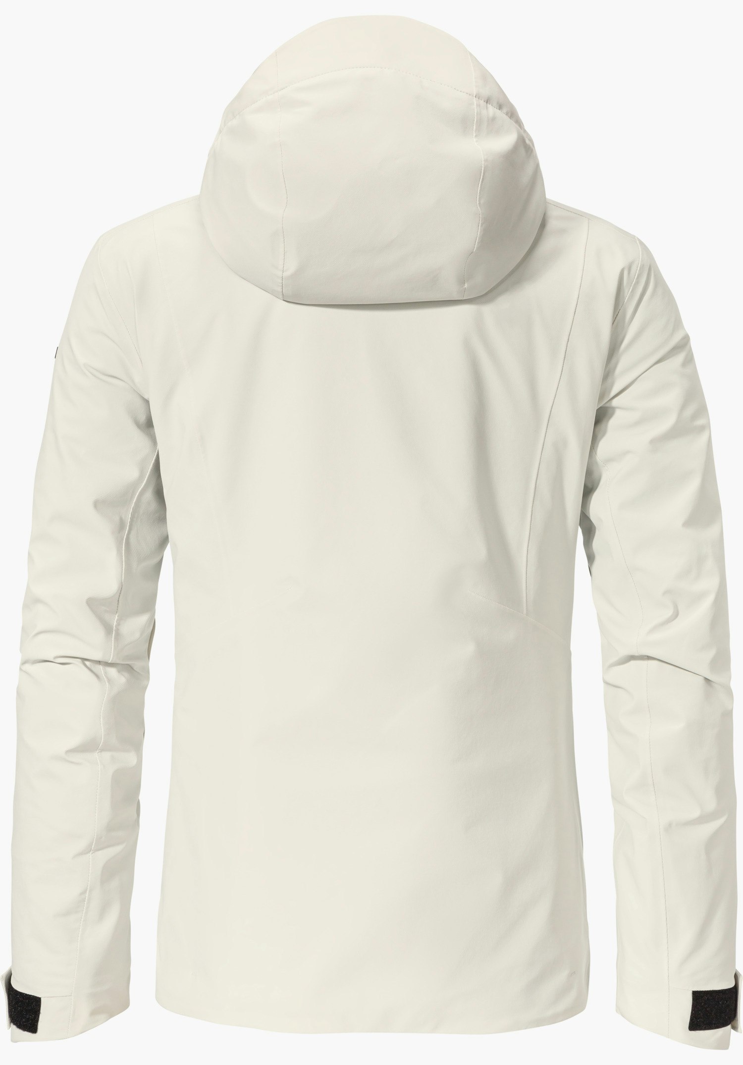 Jacket Style Pontre WMS Veste de ski blanc clair, vue de dos; capuche, manches avec velcros, surface lisse, fond blanc uni.