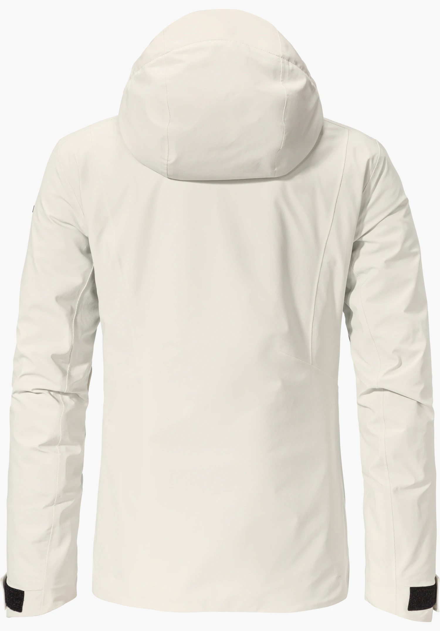 Jacket Style Pontre WMS Veste de ski blanc clair, vue de dos; capuche, manches avec velcros, surface lisse, fond blanc uni.