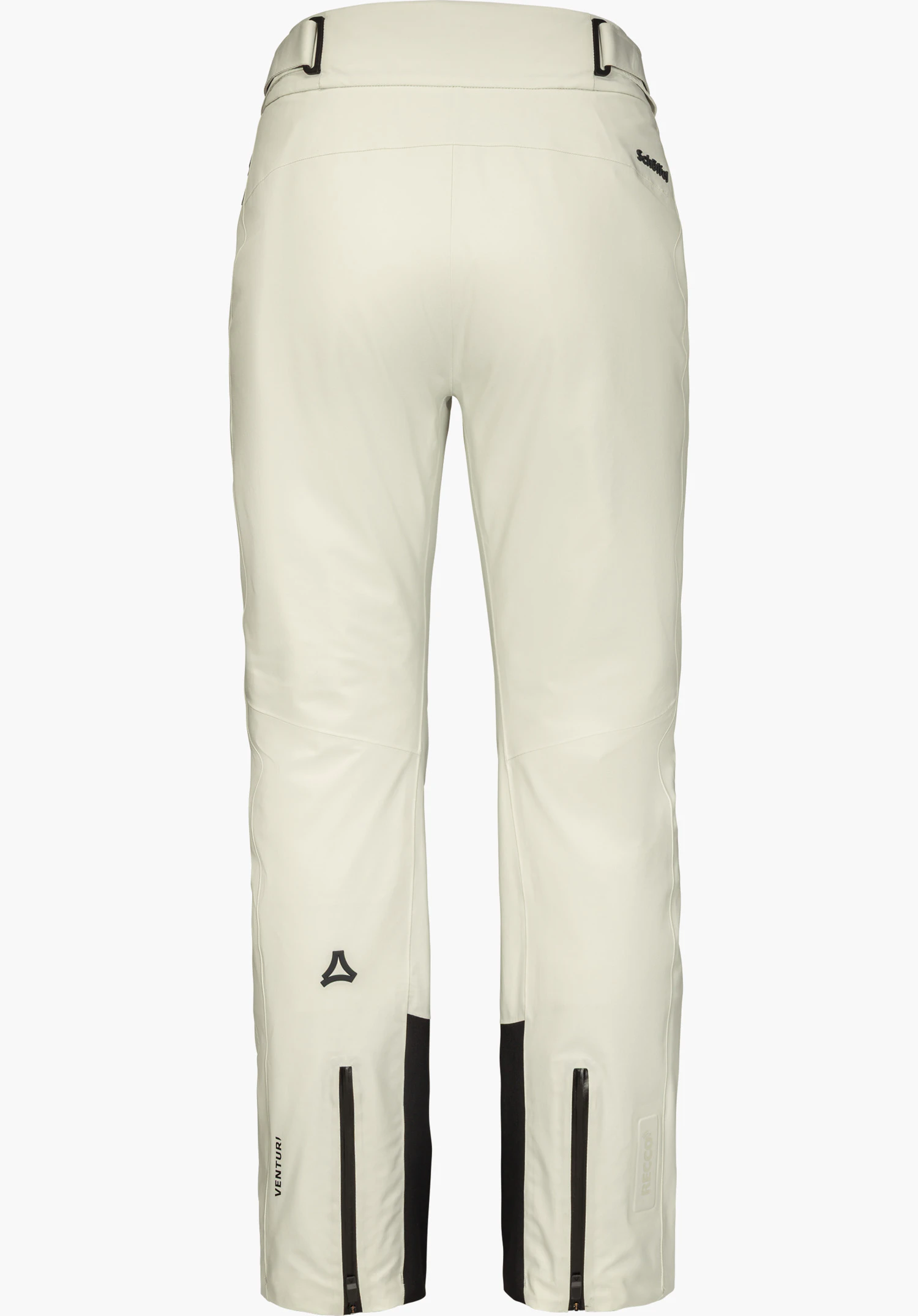 Pants Style Skayra WMS in de kleur natural in achteraanzicht met Schöffel-opdruk vrijstaand tegen een witte achtergrond.
