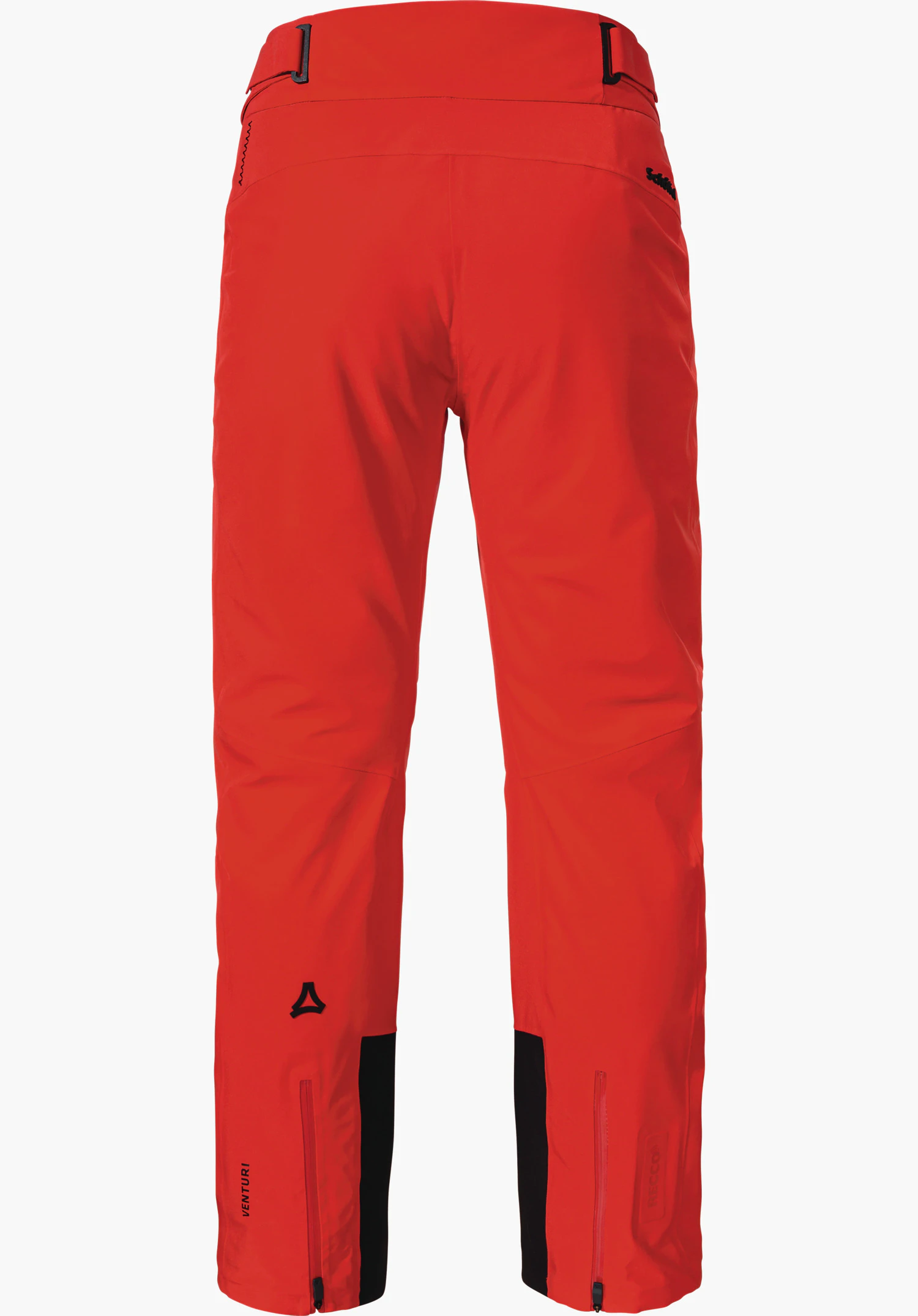 Pants Style Skayra WMS Rode skibroek, achteraanzicht; staat voor witte achtergrond; zwart Schöffel-logo op linker kuit. Tekst: “VENTURI” (links), “RECCO” (rechts), “Schöffel” (boven achter).