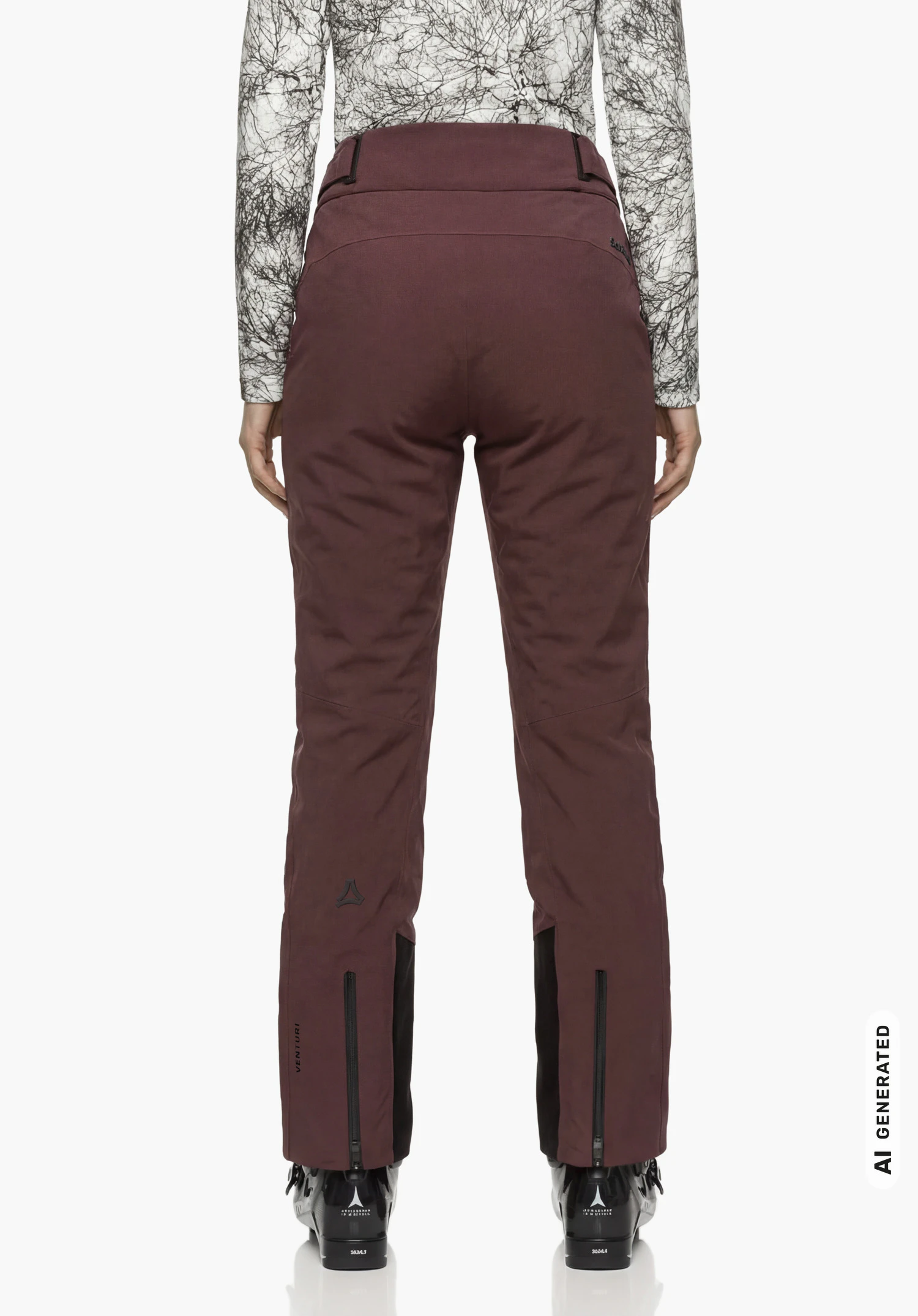 Pants Style Skayra WMS in paars, gedragen door een vrouwelijk model dat rechtop staat en van achteren wordt getoond met de armen langs het lichaam tegen een witte achtergrond. (AI-gegenereerd)