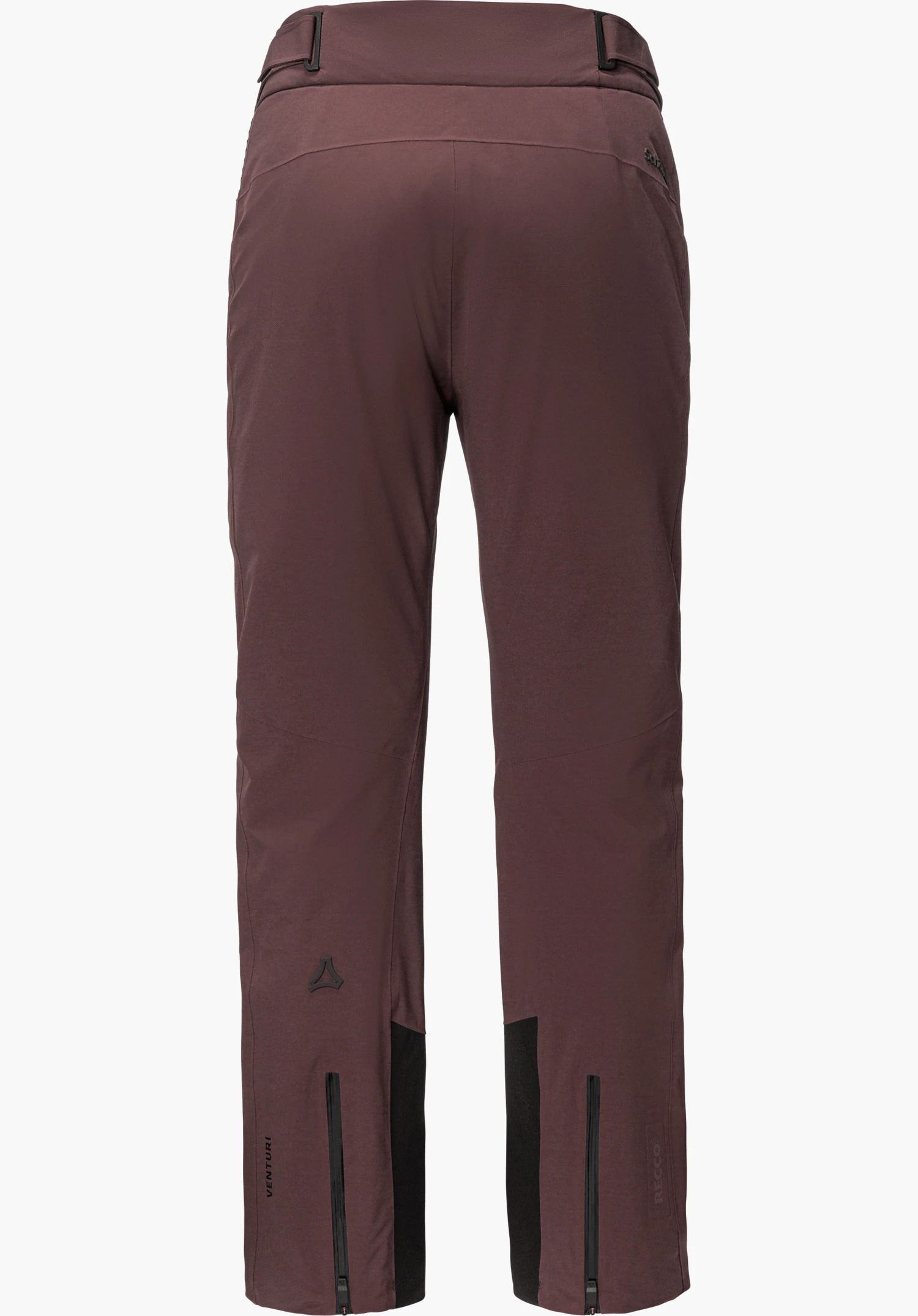 Pants Style Skayra WMS in paars in een achteraanzicht met zichtbare tailleband, ritsen bij de broekspijpen en Schöffel-opschrift vrijstaand tegen een witte achtergrond.