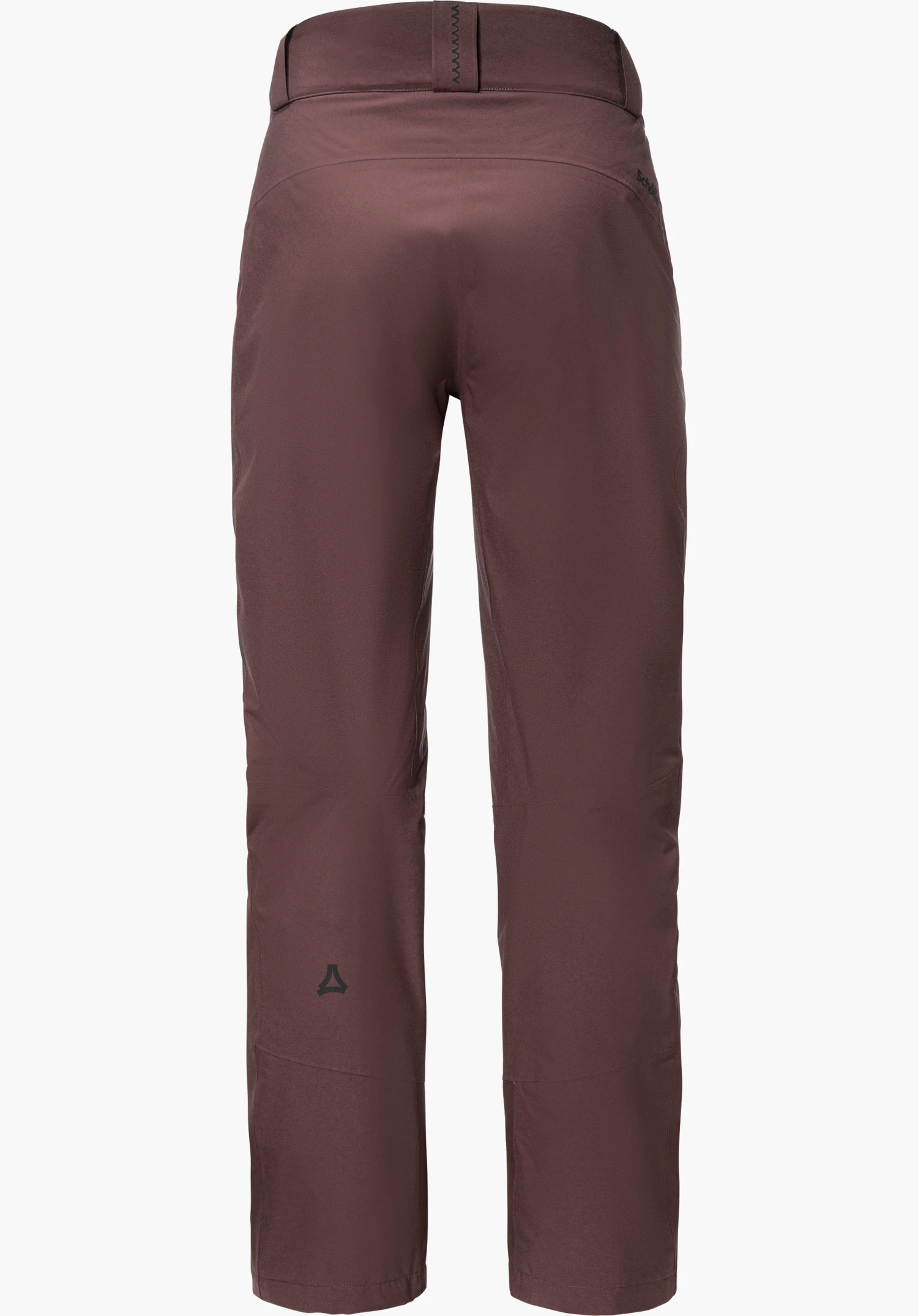 Pants Style Pine WMS skibroek in paars, achteraanzicht met riemlussen, Schöffel-opschrift en Schöffel-logo, vrijstaand tegen een witte achtergrond.