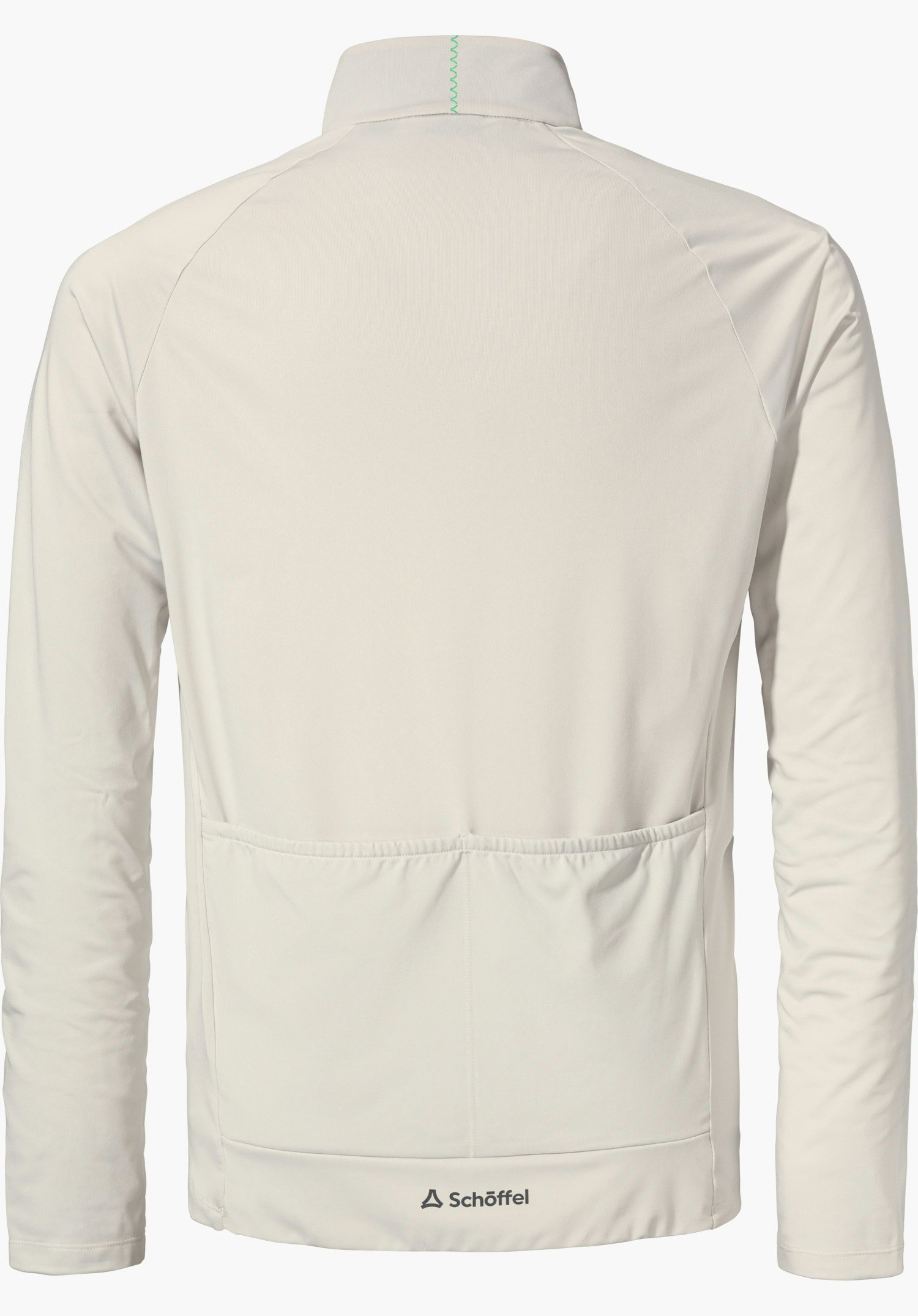 Longsleeve Style Kubena MNS hellgelbes Oberteil, von hinten dargestellt; lange Ärmel, drei Rücktaschen, hoher Kragen mit Ziernaht; vor neutralem weißen Hintergrund; am Saum Schöffel-Logo und Schriftzug "Schöffel".