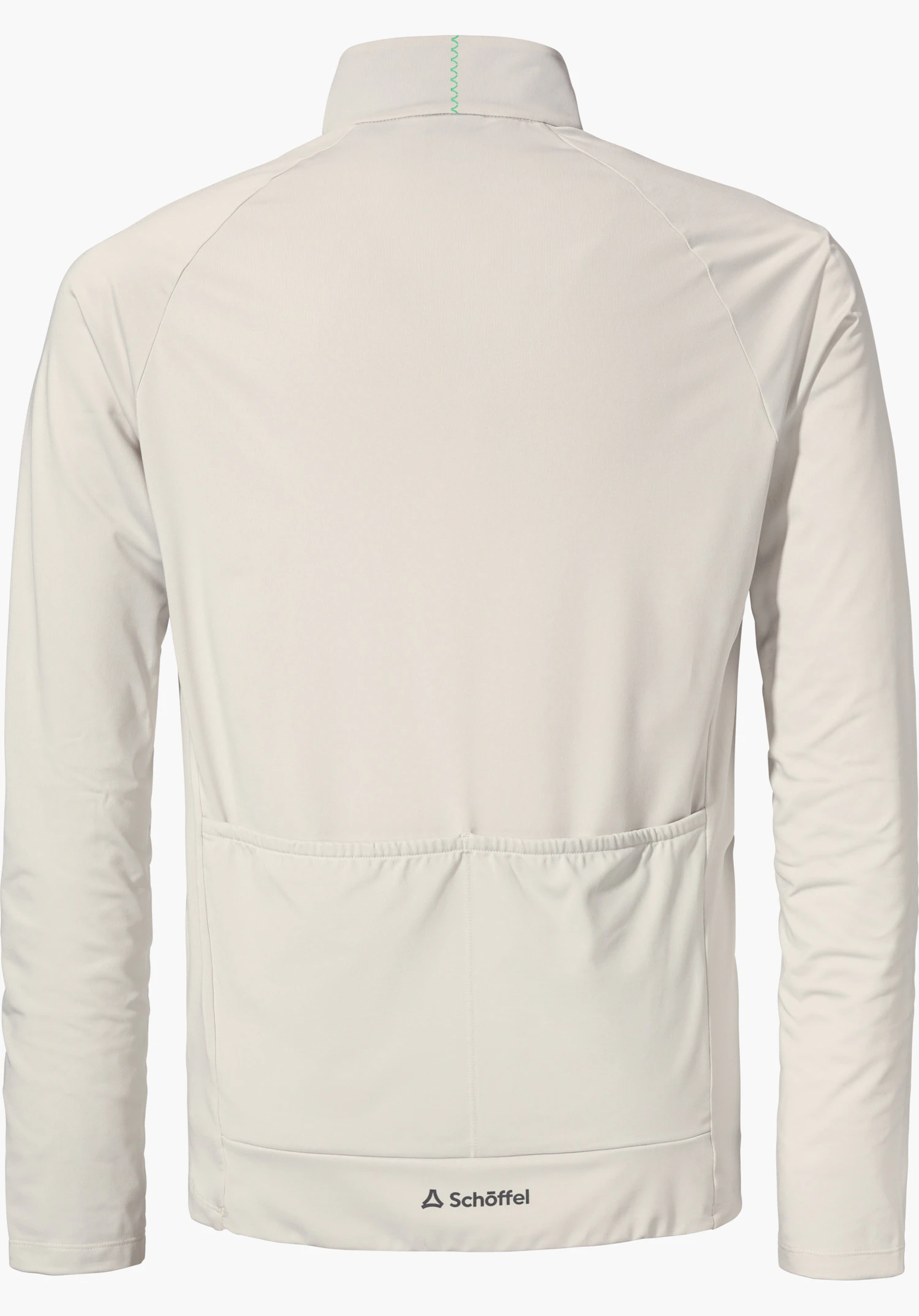 Longsleeve Style Kubena MNS light yellow top, shown from the back; long sleeves, three rear pockets, high collar with decorative stitching; neutral white background; Schöffel logo and “Schöffel” lettering at the hem.