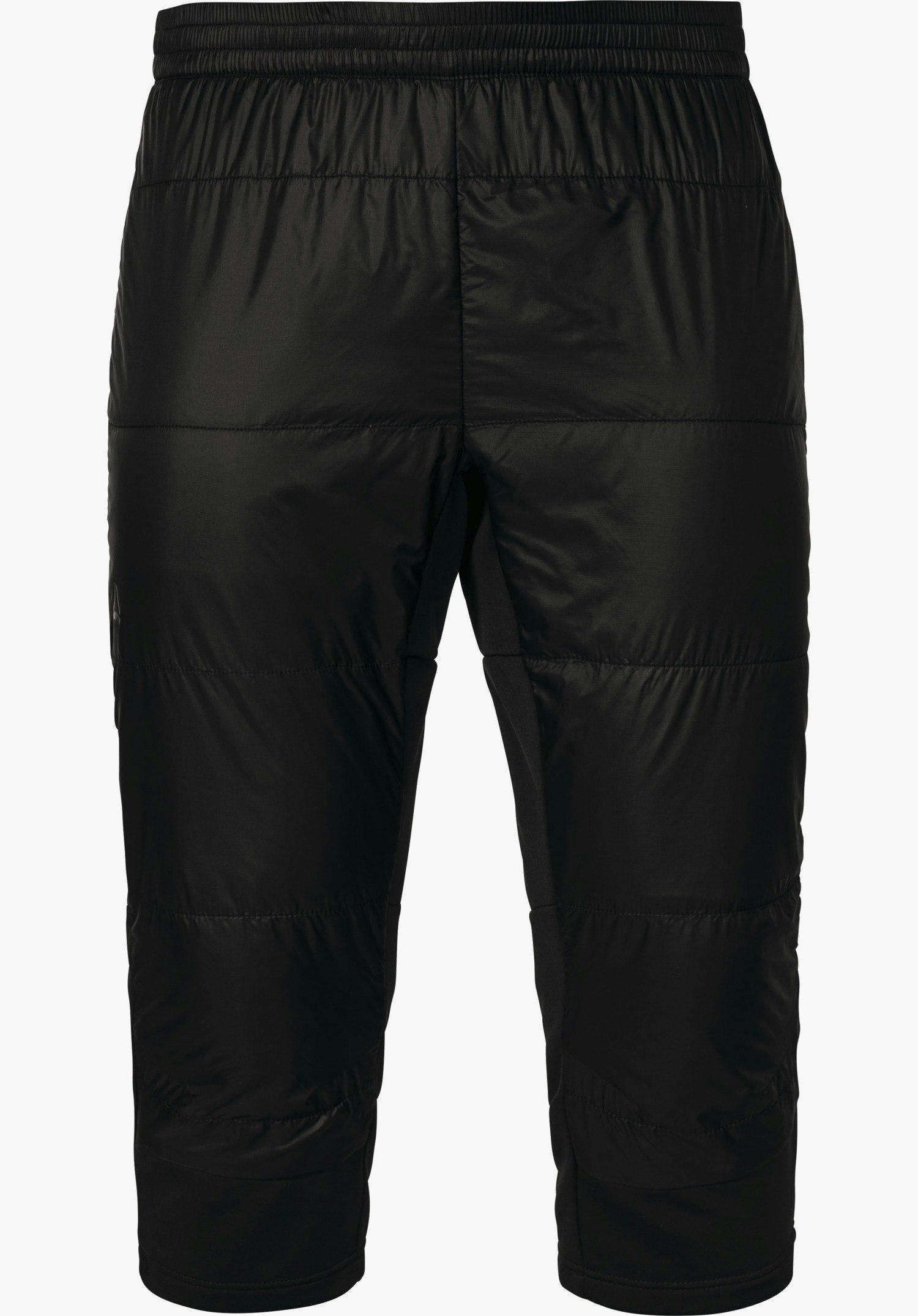 3/4 Pants Style Lufillo MNS black quilted thermal trousers, front view, lightly padded with elastic waistband; three-quarter length, on a white background.