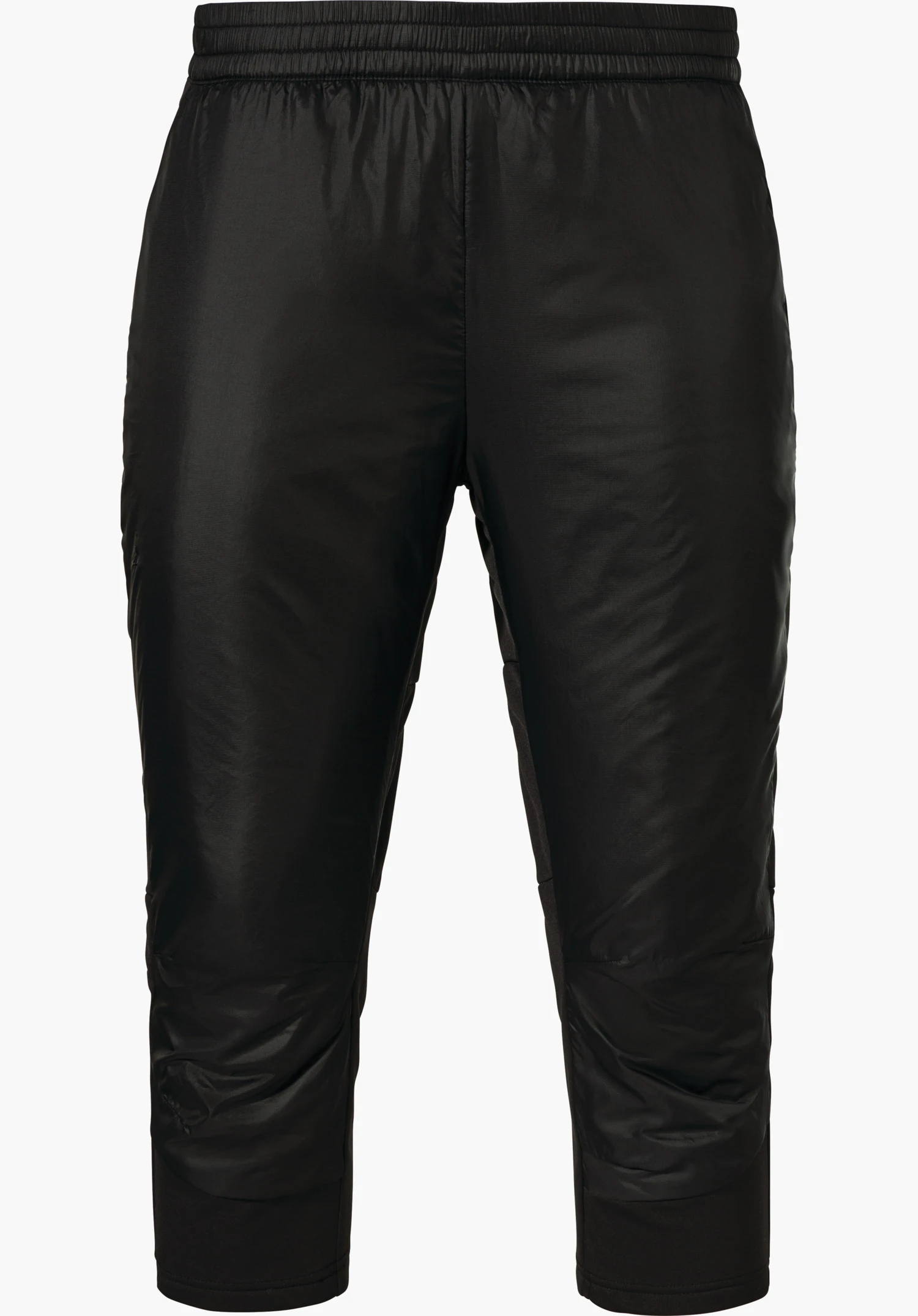 3/4 Pants Style Lufillo WMS black padded hybrid trousers (ankle-length) with elastic waistband; front view, calmly hanging on a white background. Smooth, slightly glossy surface, narrow leg openings.