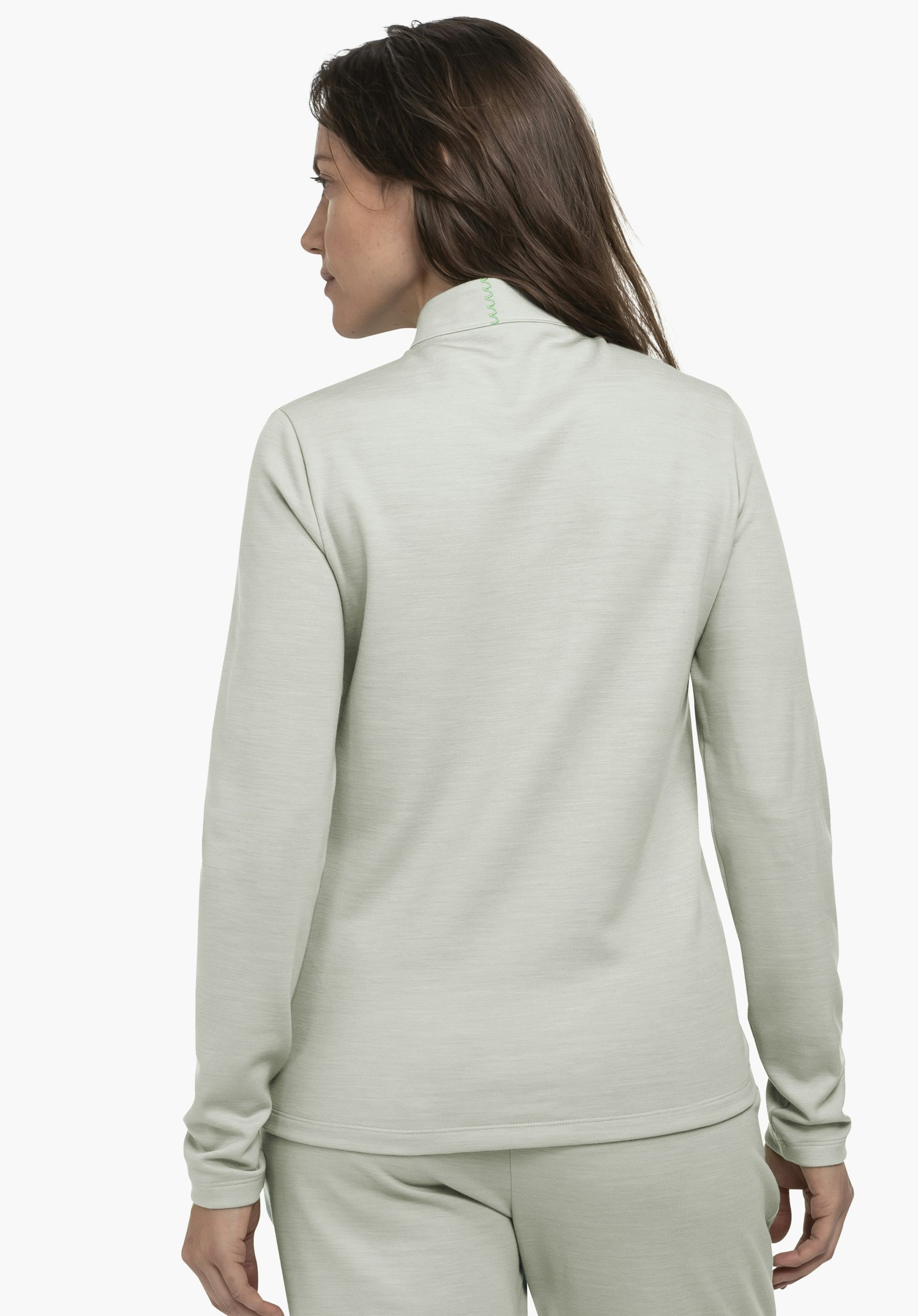 Longsleeve Style Canyfer WMS hellblaues, langärmliges Damenoberteil; getragen von Person, die mit dem Rücken zur Kamera steht und den Kopf nach links dreht; neutraler weißer Studiohintergrund.