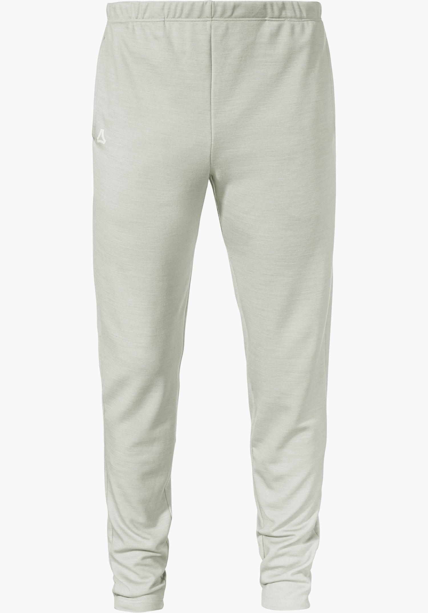 Pants Style Canyfer MNS Hellgraue Base Layer Hose, Vorderansicht, flach präsentiert; schmal geschnittene Beine, elastischer Bund; linke Oberschenkel mit weißem Schöffel-Logo; weißer Hintergrund.