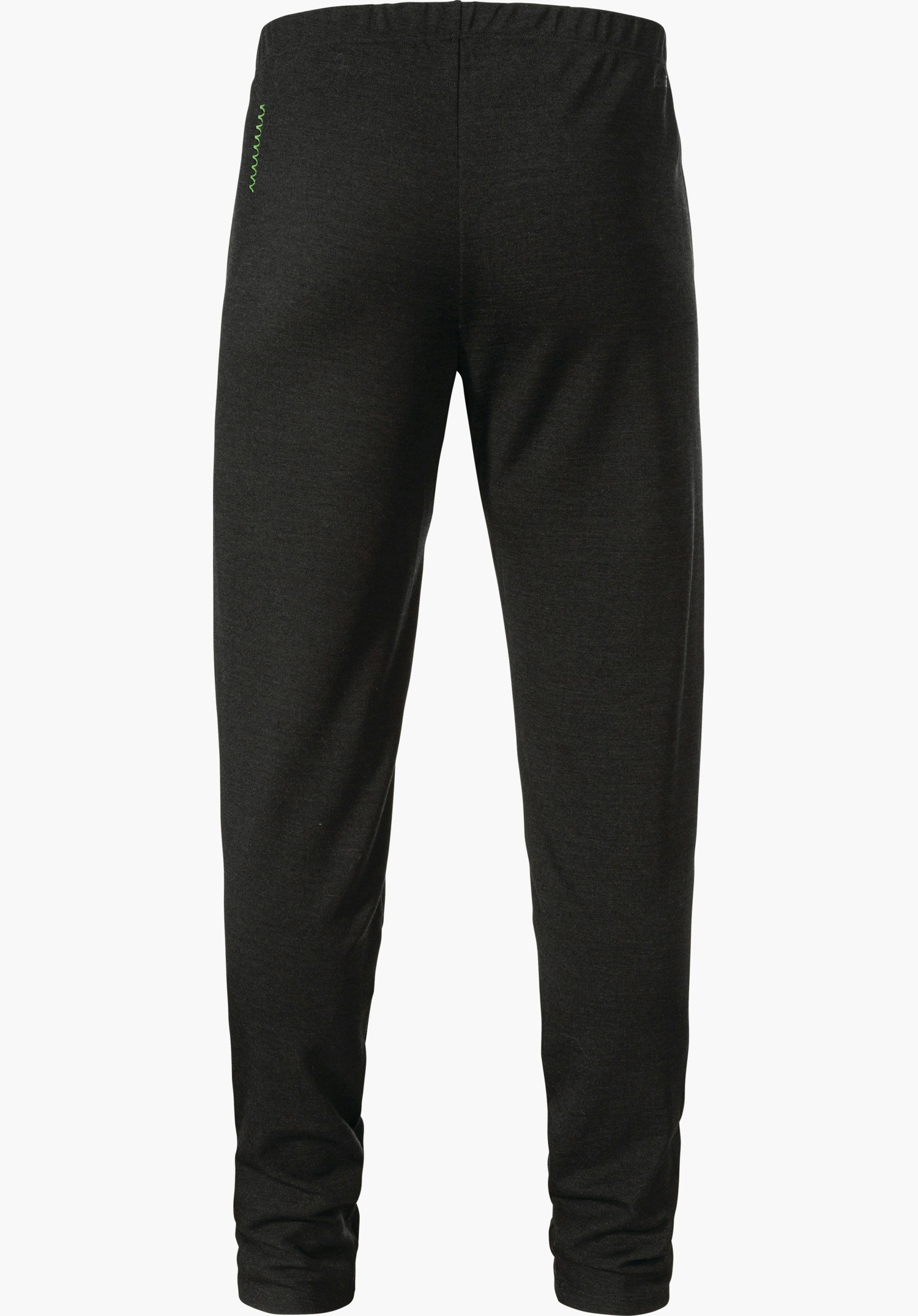 Pants Style Canyfer MNS Dunkelgraue Base-Layer-Hose mit elastischem Bund, leicht schmal zulaufende Beine, grüne Ziernaht an linker Hüfte, vor weißem Hintergrund.