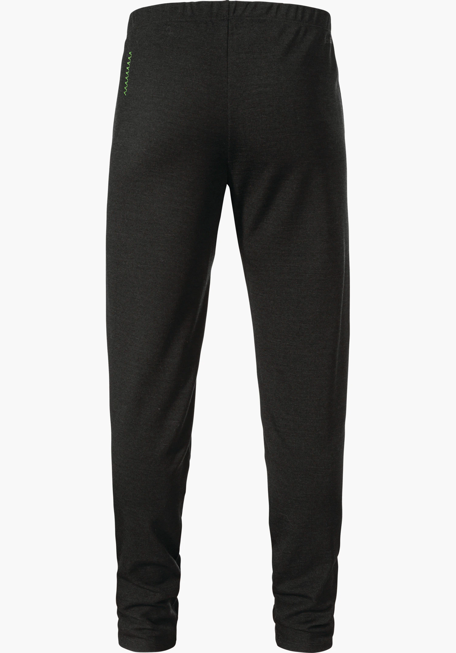 Pants Style Canyfer MNS dark grey base layer trousers with elasticated waistband, slightly tapered legs, green decorative stitching on the left hip, against a white background.