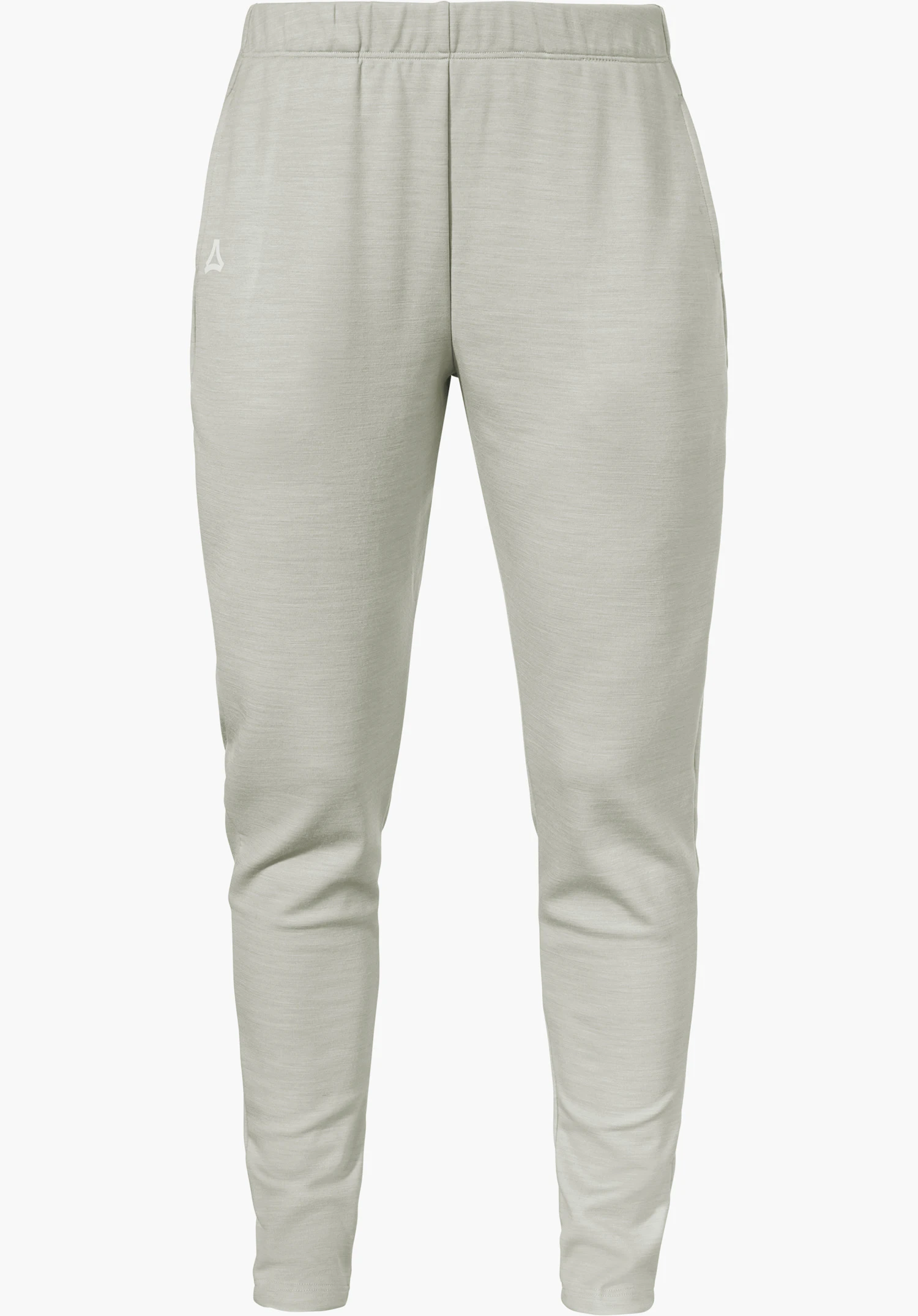 Pants Style Canyfer WMS lichtgrijze base-layer broek, frontaal gepresenteerd met elastische tailleband en Schöffel-logo, witte achtergrond
