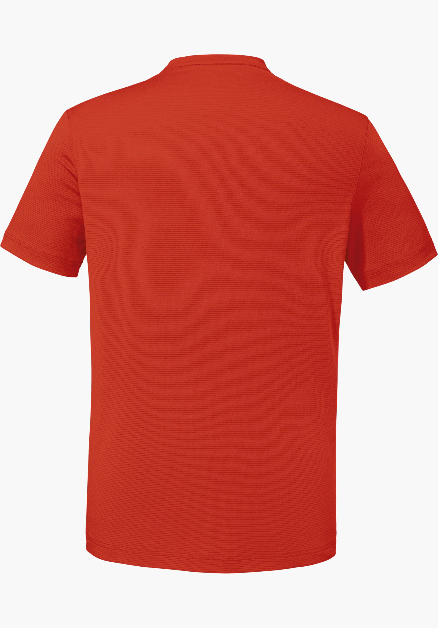 T Shirt Style Chipoma MEN in helder oranje toont de achterzijde van dit shirt met korte mouwen en een subtiele textuur, freigestellt vor weißem Hintergrund.