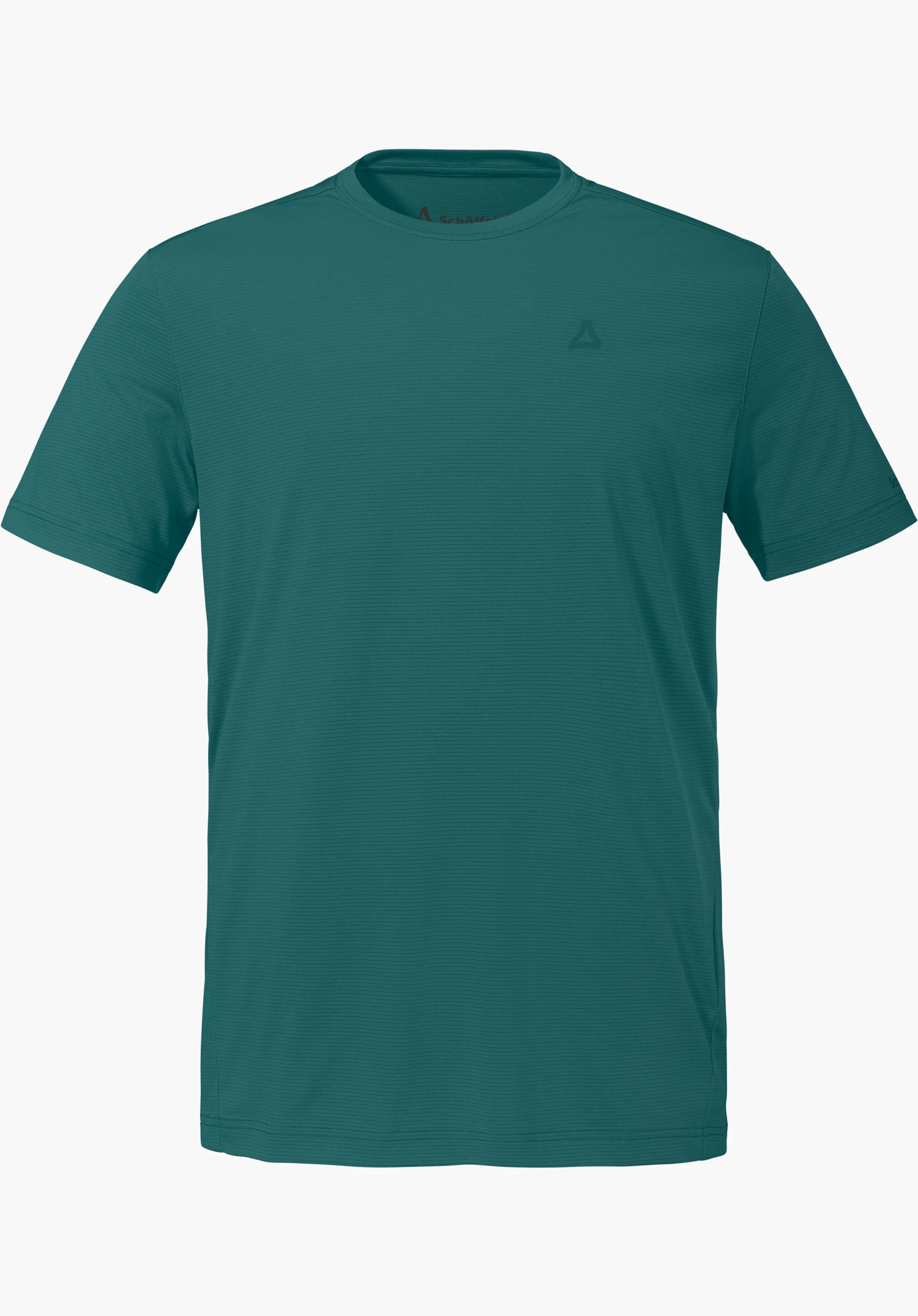 T Shirt Style Chipoma MEN en vert avec manches courtes, col rond et un logo Schöffel discret sur la poitrine gauche, détouré sur fond blanc.