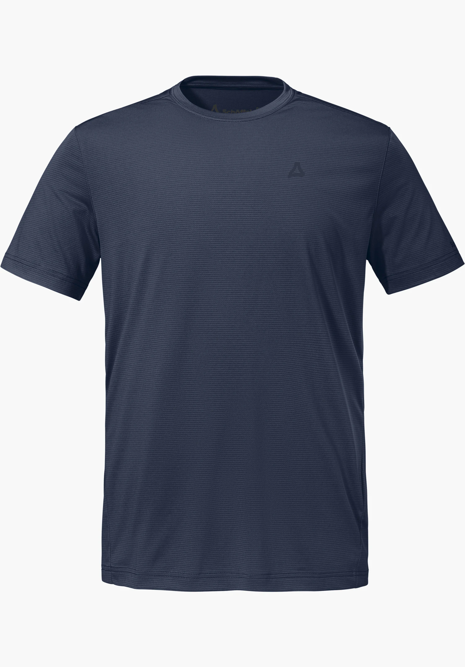 T Shirt Style Chipoma MEN in de kleur blauw met een subtiel Schöffel-logo op de borst, vrijstaand op een witte achtergrond.