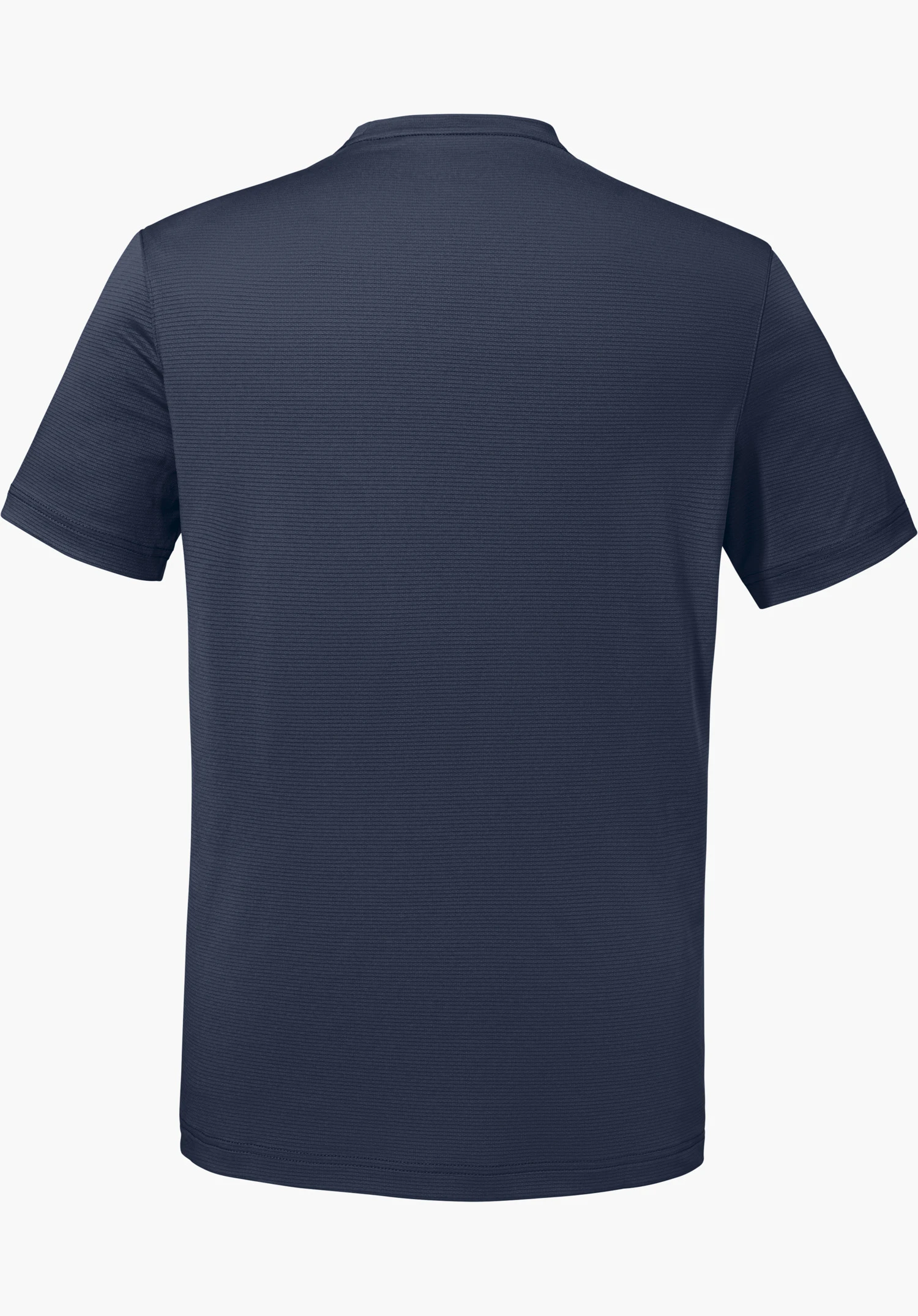 T Shirt Style Chipoma MEN toont de blauwe achterkant van het shirt met korte mouwen, vrijstaand tegen een witte achtergrond.