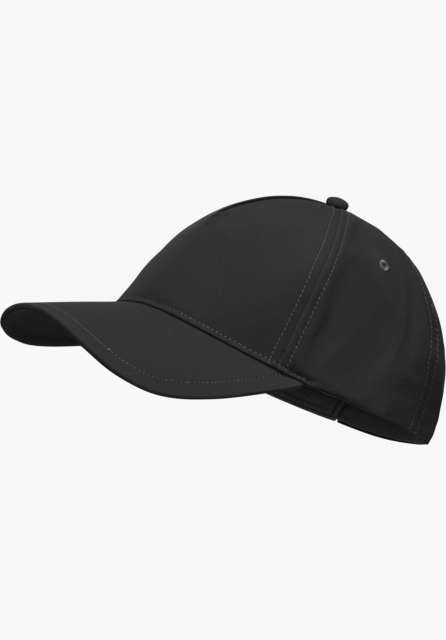 Cap Style Dooser UNI in Schwarz mit gebogenem Schirm und sichtbaren Nähten in der Seitenansicht, freigestellt vor weißem Hintergrund.