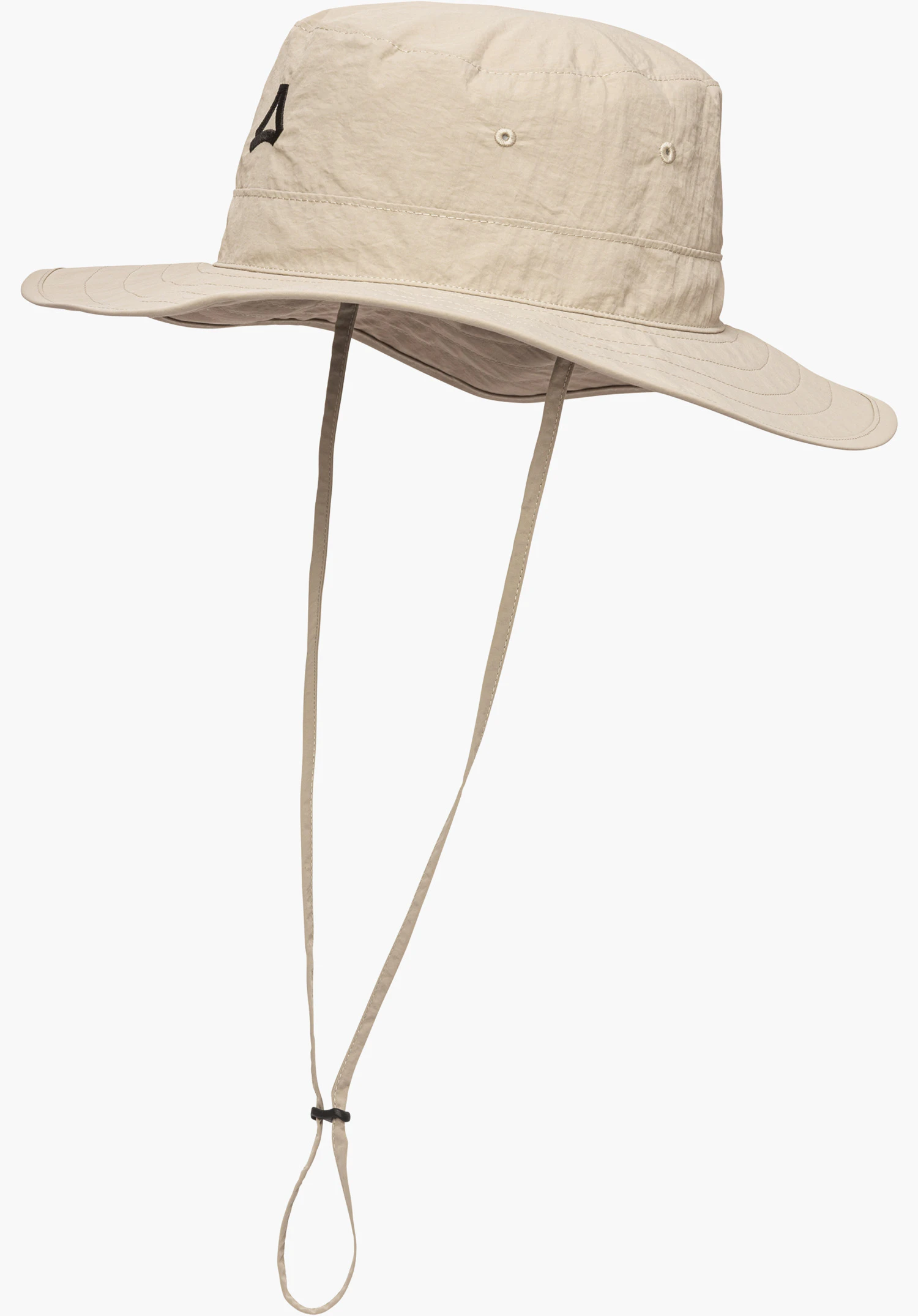 Hat Style Fraydo UNI in Beige, mit breiter Krempe, praktischem Kinnriemen und einem Schöffel-Logo an der Seite, freigestellt vor weißem Hintergrund.