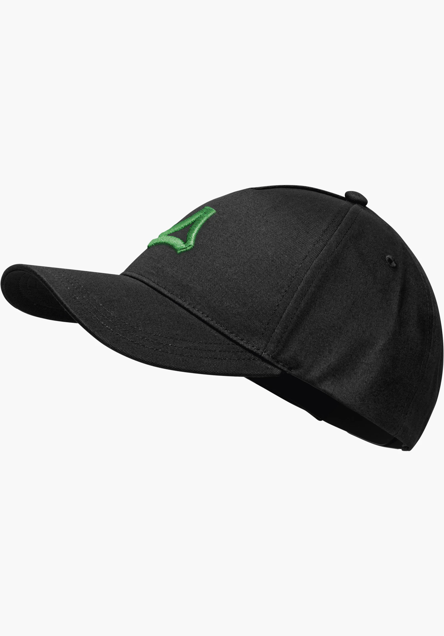 Cap Style Collada UNI in Schwarz mit einem grünen Schöffel-Logo auf der Vorderseite, freigestellt vor weißem Hintergrund.