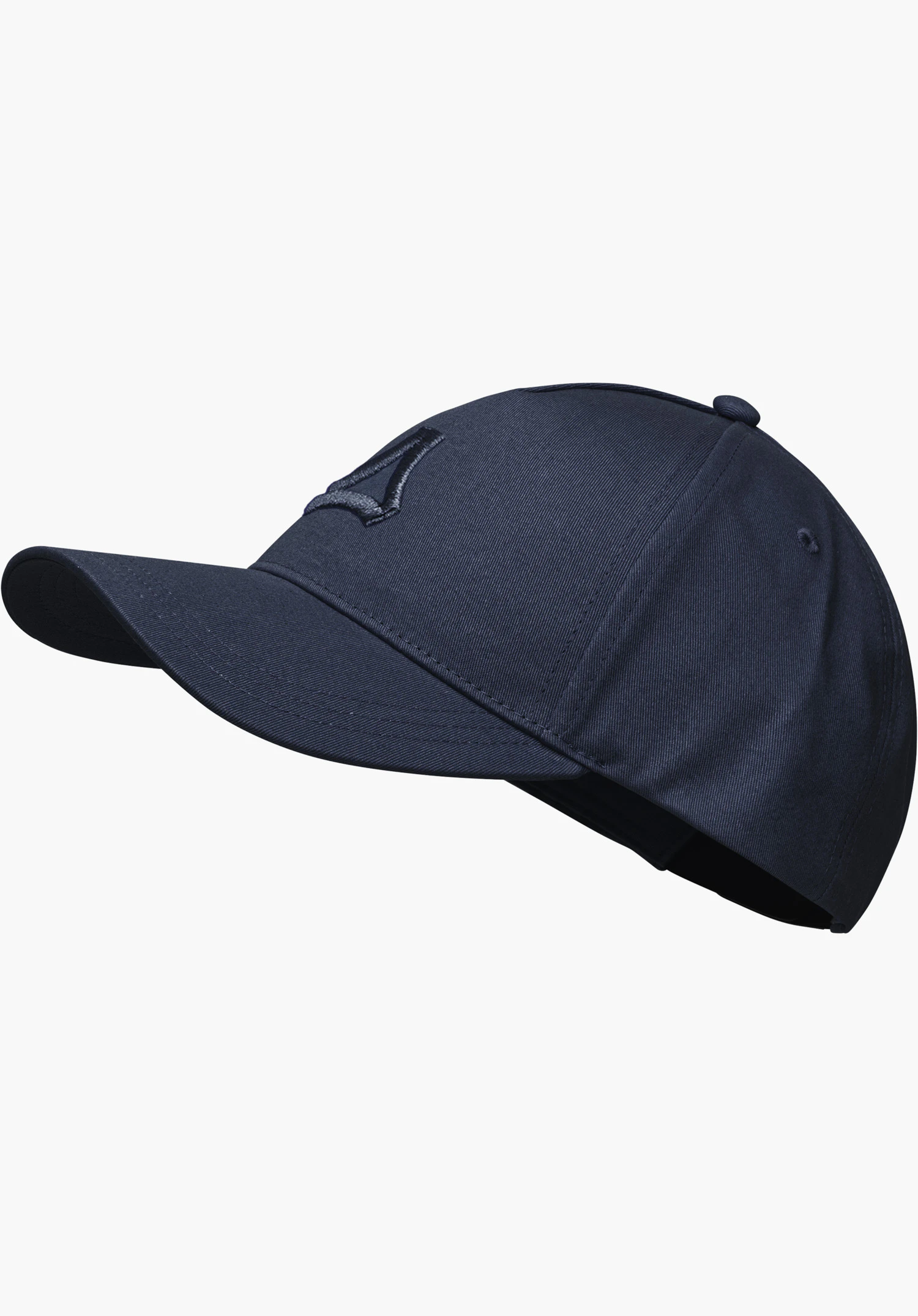 Cap Style Collada UNI in Blau mit gebogenem Schirm und aufgesticktem Schöffel-Logo auf der Vorderseite, freigestellt vor weißem Hintergrund.