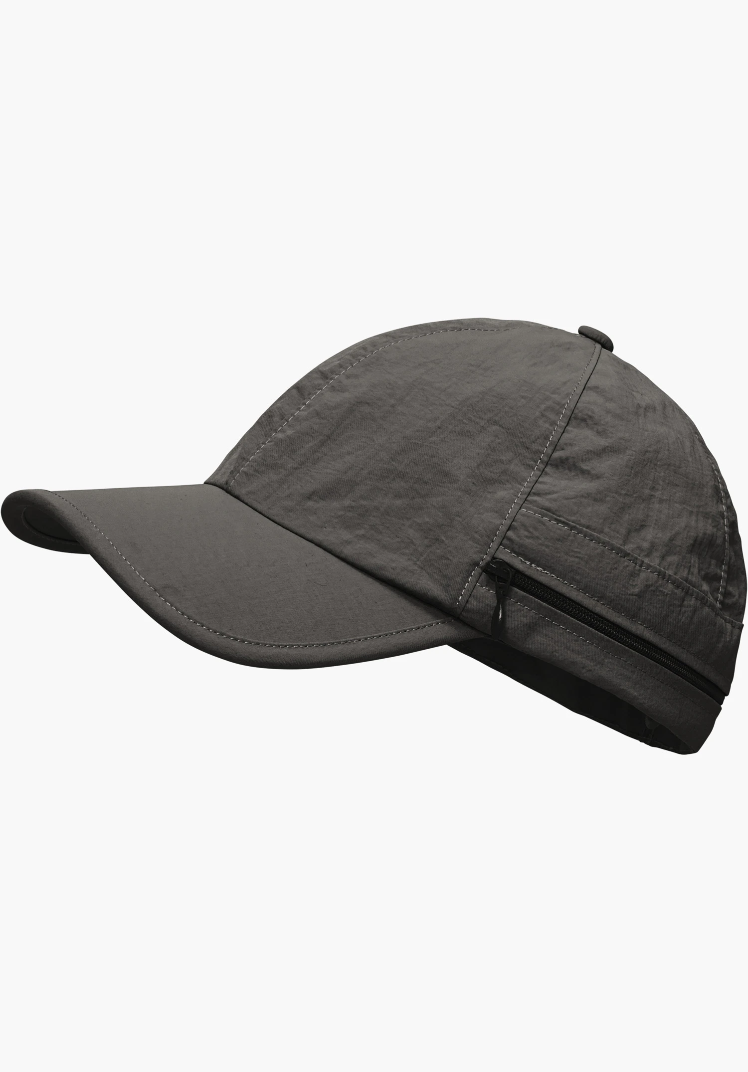 Cap Style Dalfoss UNI in grey with light decorative stitching and a side zip, isolated against a white background.