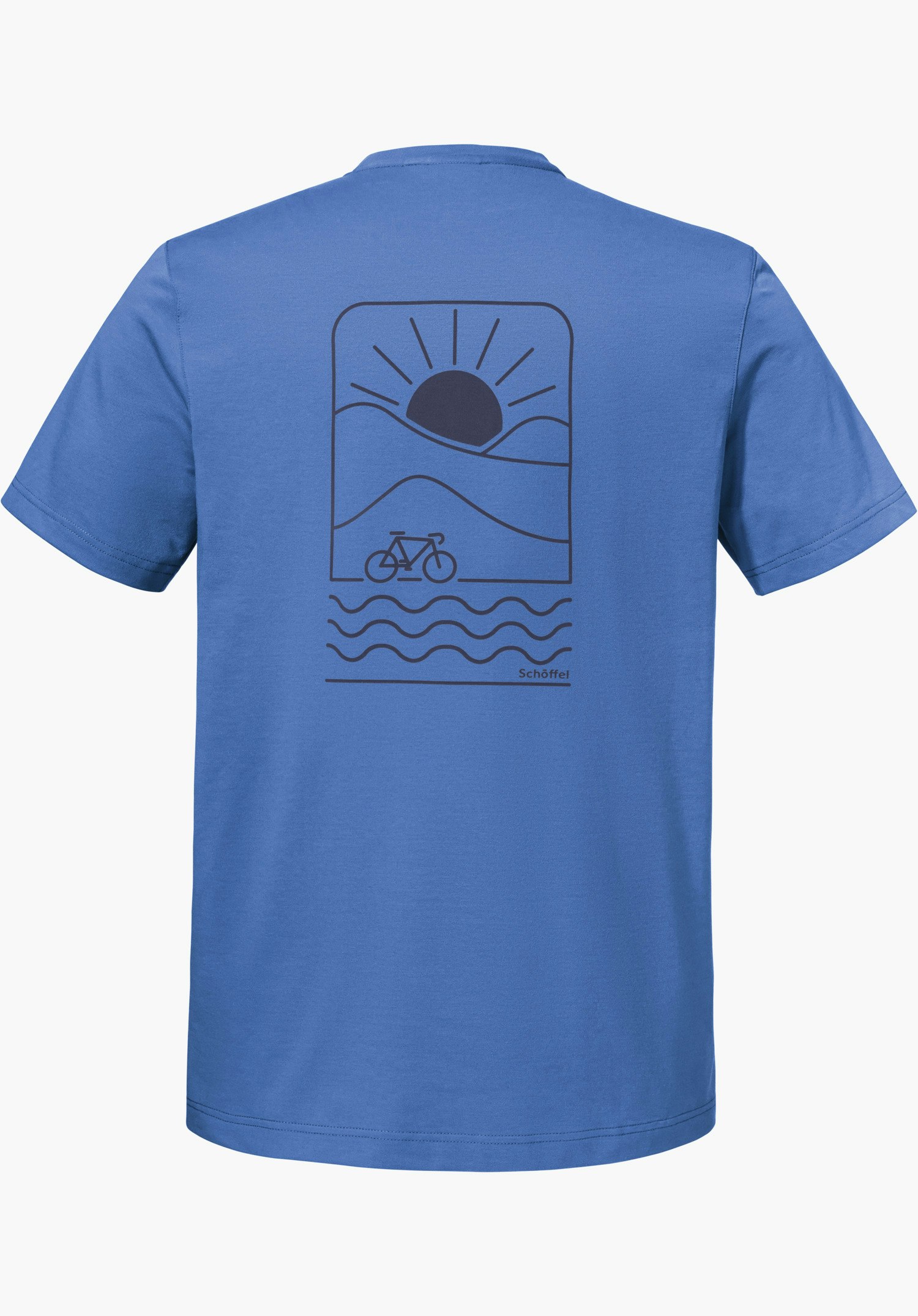 T Shirt Style Serenio MEN in Blau, Rückansicht, freigestellt vor weißem Hintergrund.