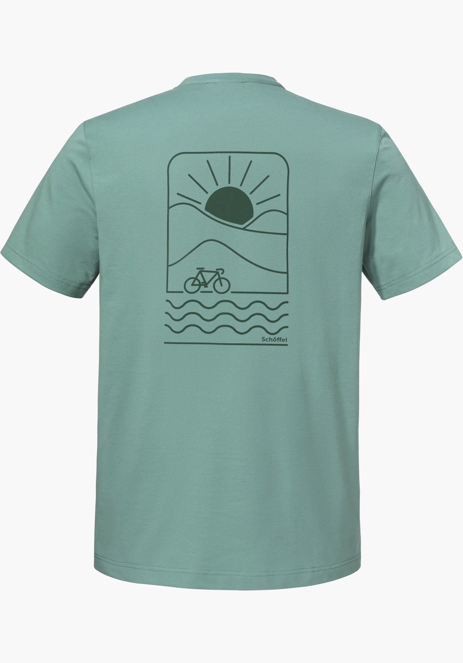 T Shirt Style Serenio MEN in green, back view, isolated against a white background.