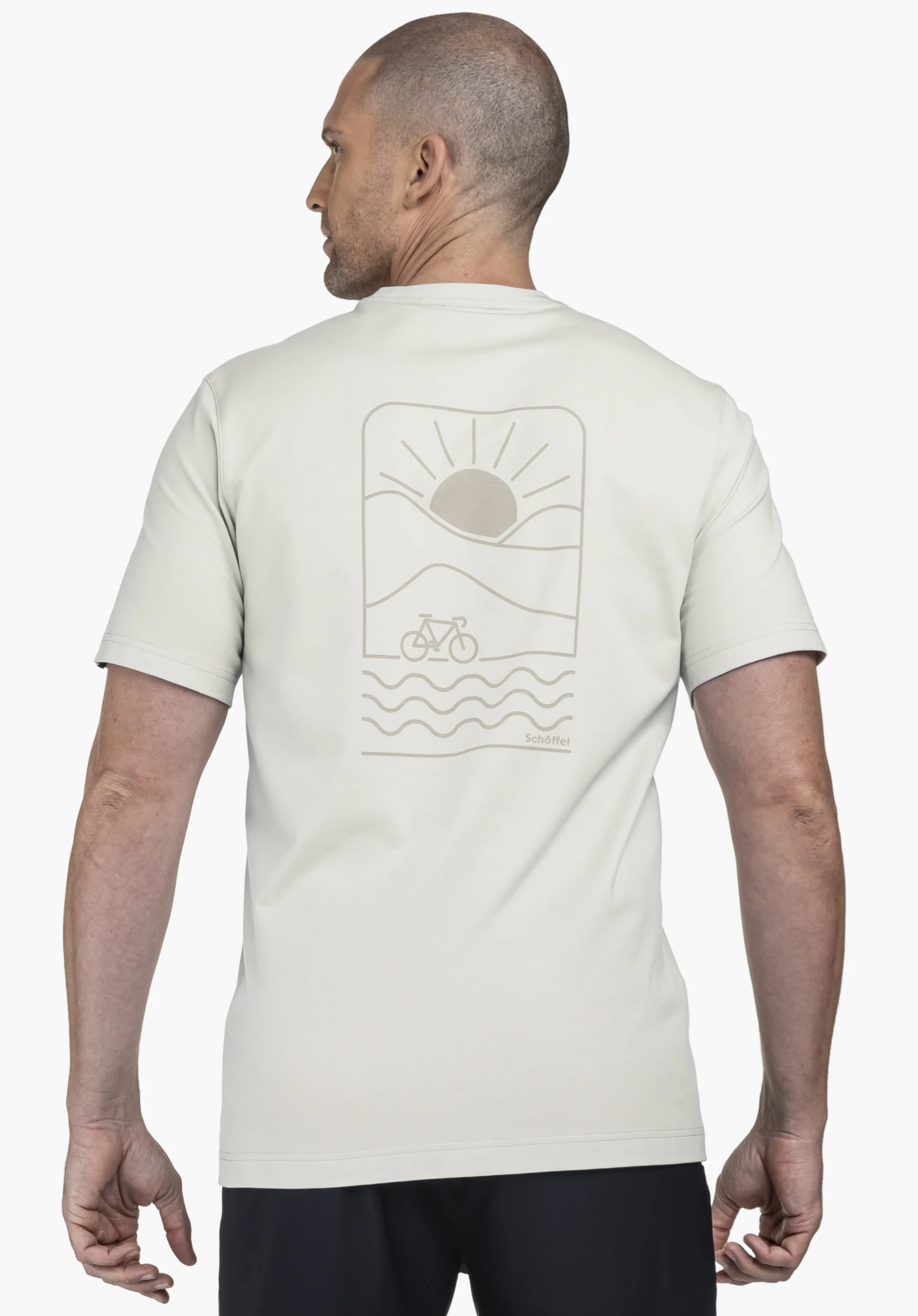 T Shirt Style Serenio MEN is shown from the back view. The model stands in front of a neutral background wearing the grey t-shirt, highlighting its clean design.