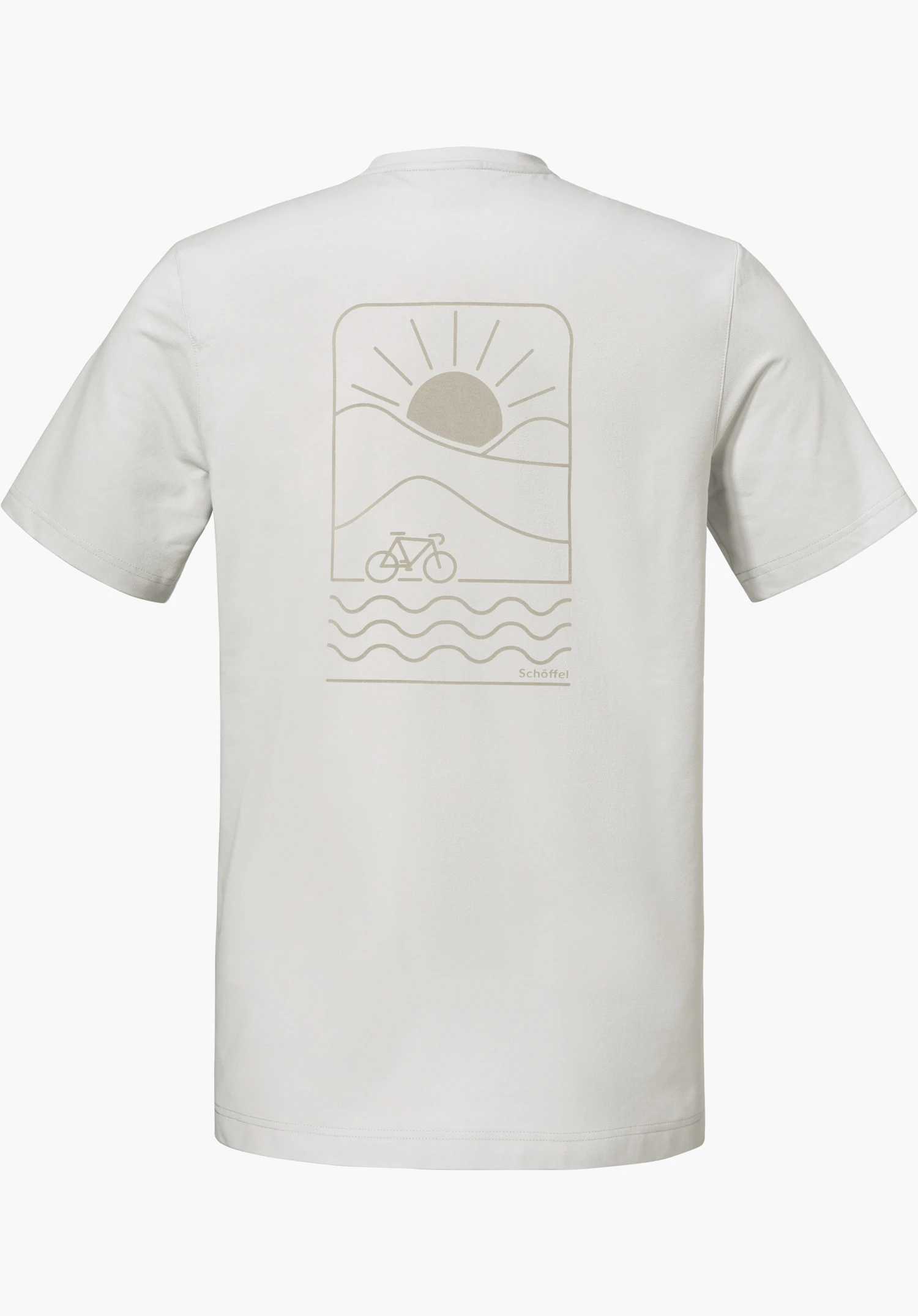 T Shirt Style Serenio MEN in grey shows the plain back with short sleeves, isolated on a white background.