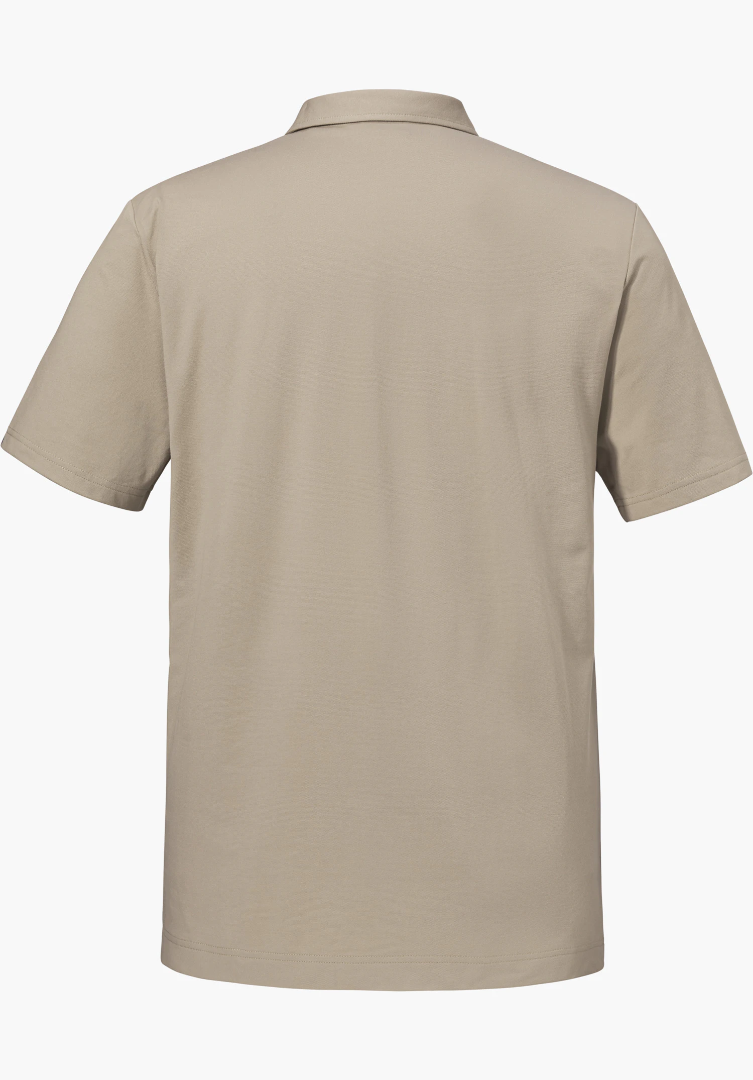 Polo Shirt Style Serenio MEN in beige in the back view, isolated on a white background.