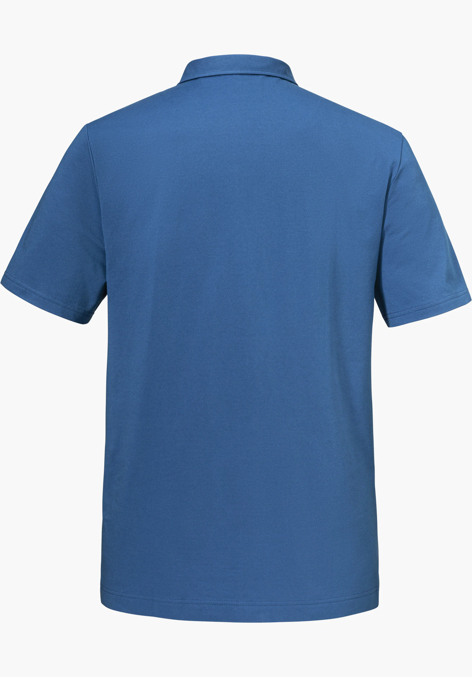 Polo Shirt Style Serenio MEN in the colour blue, shown here from the back with a classic polo collar, isolated against a white background.
