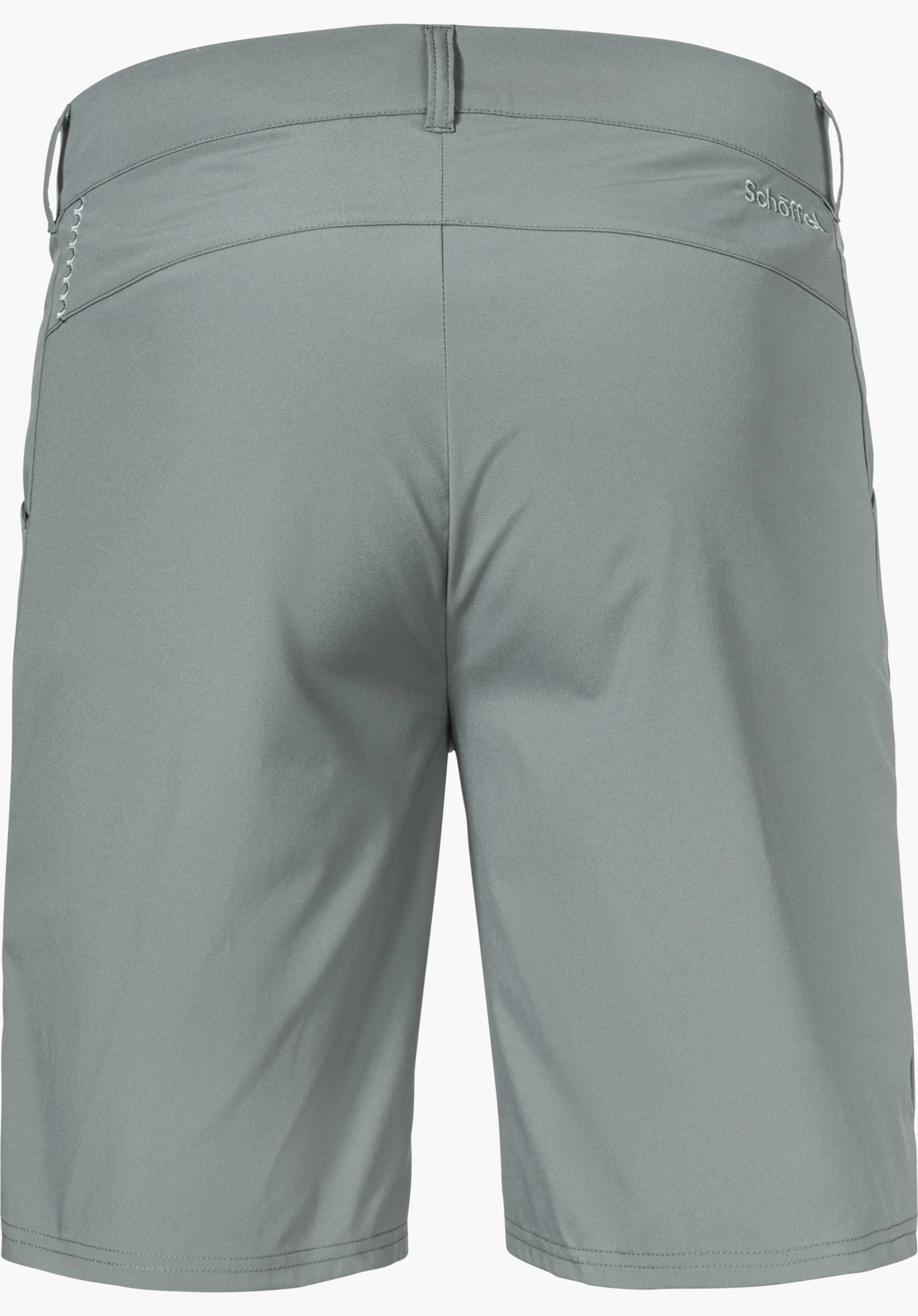 CIRC Shorts Style Smue MEN in grey, presented from the back with the Schöffel logo on the right side, isolated on a white background.