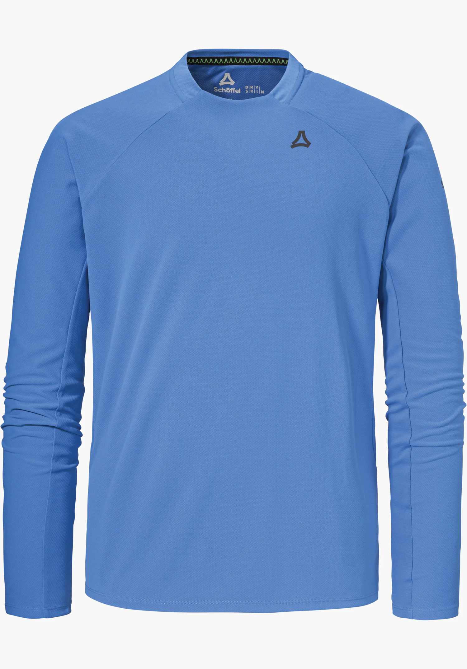 Longsleeve Style Enixa MEN in blau mit Schöffel-Logo auf der linken Brust, freigestellt vor weißem Hintergrund.