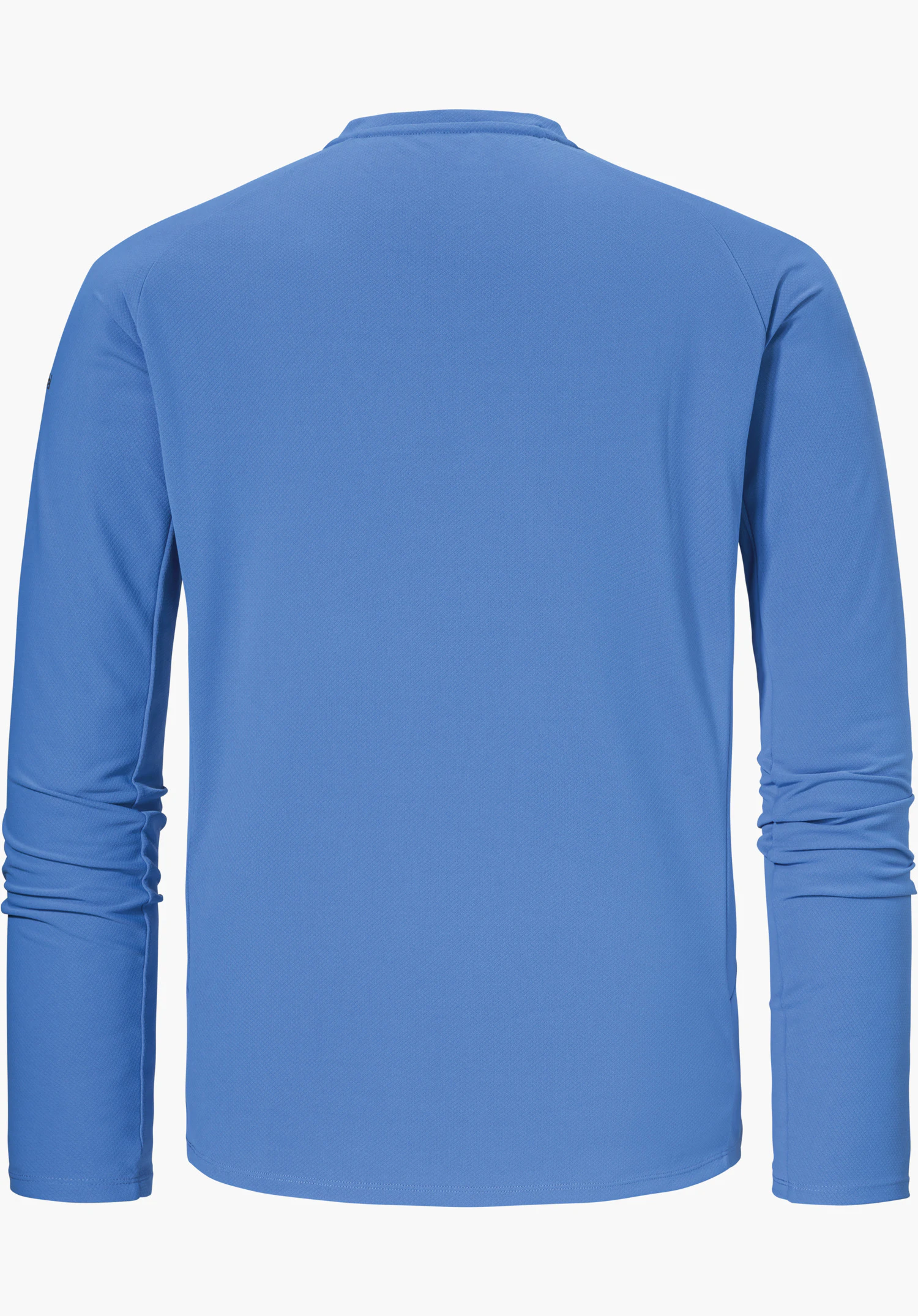 Longsleeve Style Enixa MEN in blue, shown from the back, isolated on a white background.