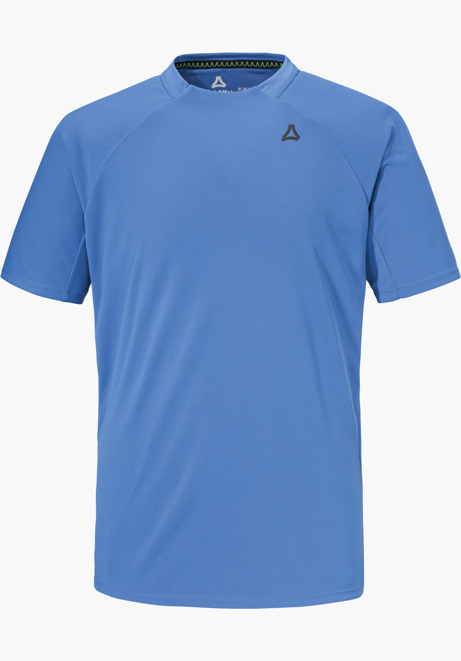T Shirt Style Enixa MEN in der Farbe Blau, mit einem dunklen Schöffel-Logo auf der linken Brust, freigestellt vor weißem Hintergrund.