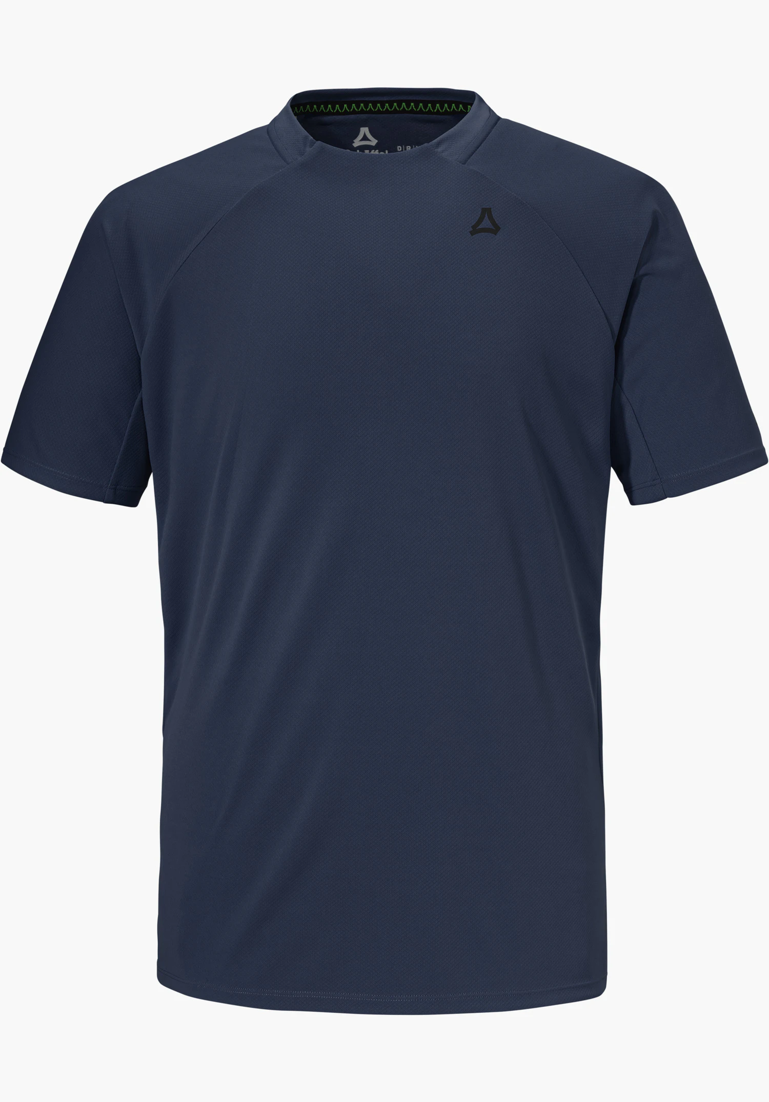 T Shirt Style Enixa MEN en bleu avec des manches courtes et un logo Schöffel sur la poitrine gauche, détouré sur fond blanc.