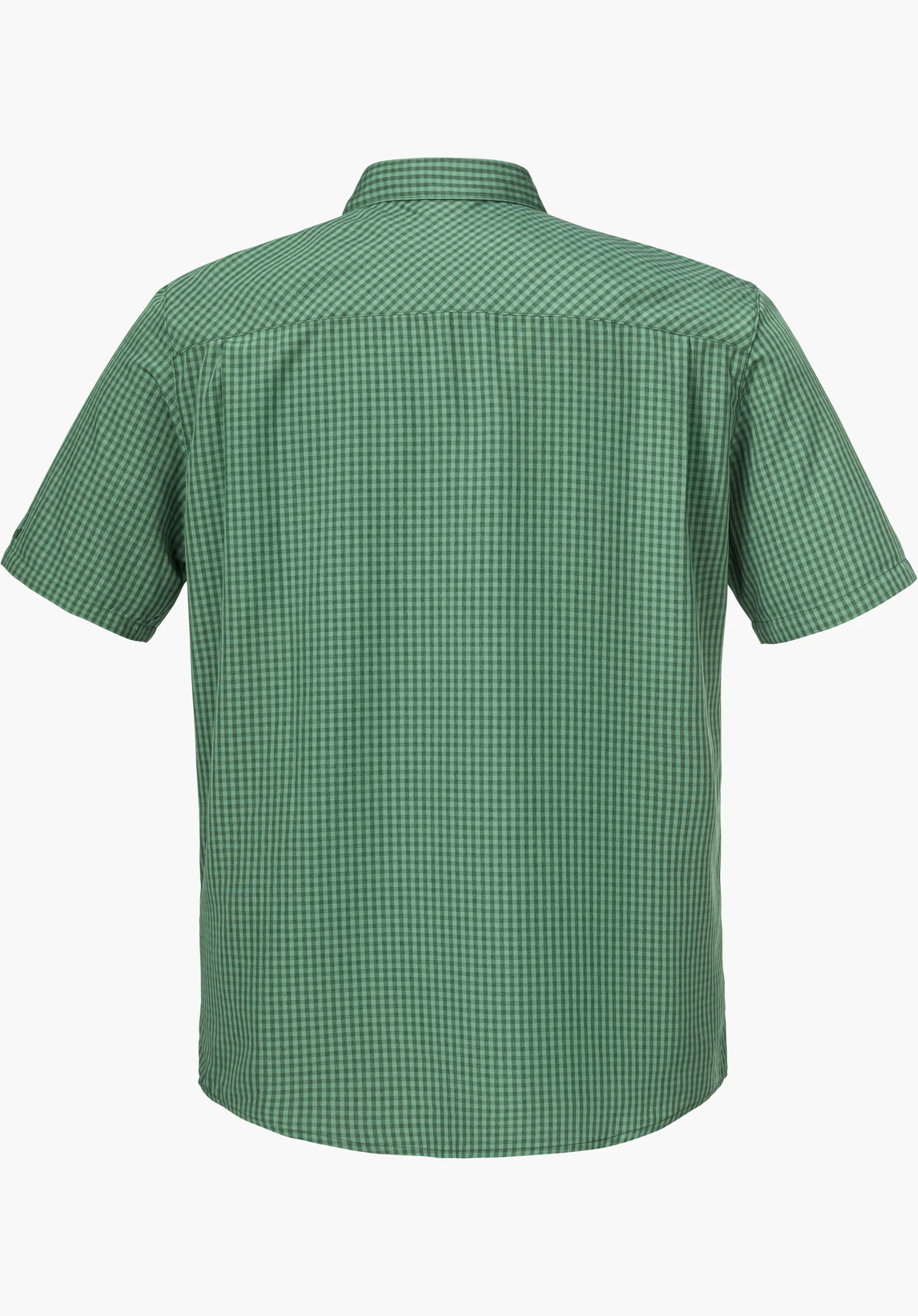 CIRC Shirt Style Dalfoss MEN shows the back of the short-sleeved, chequered shirt in the colour green, isolated against a white background.