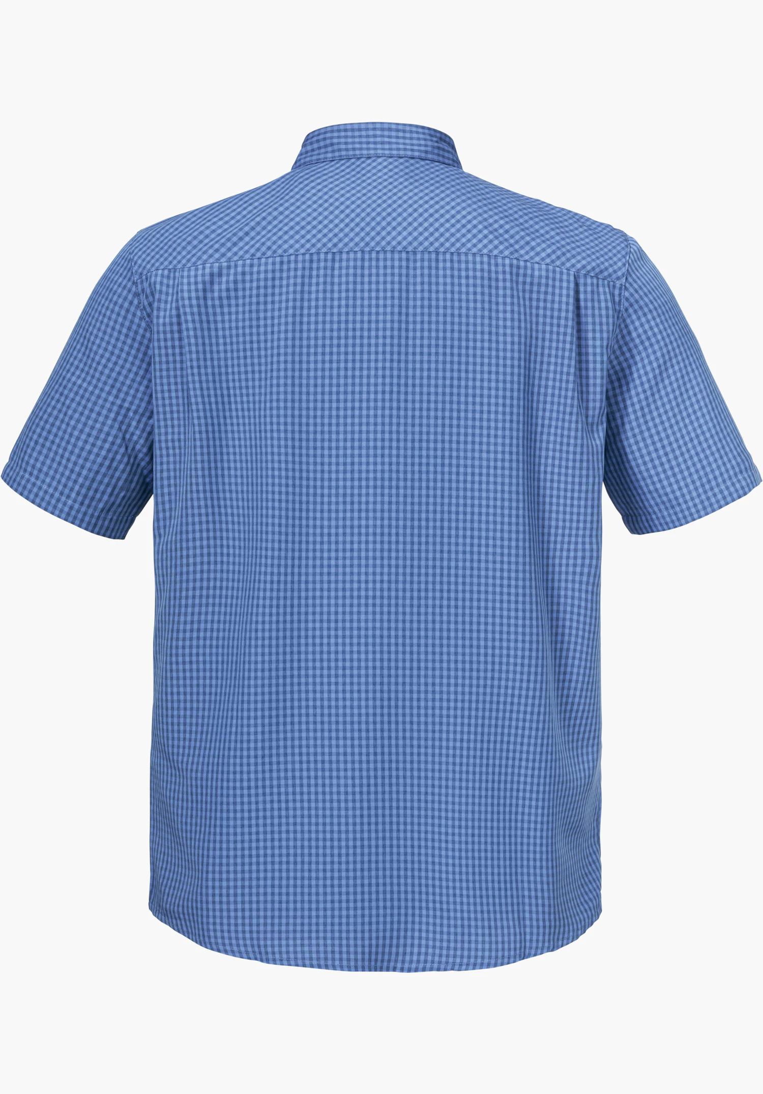 CIRC Shirt Style Dalfoss MEN is shown as a short-sleeved, blue checked shirt from the back, isolated on a white background.