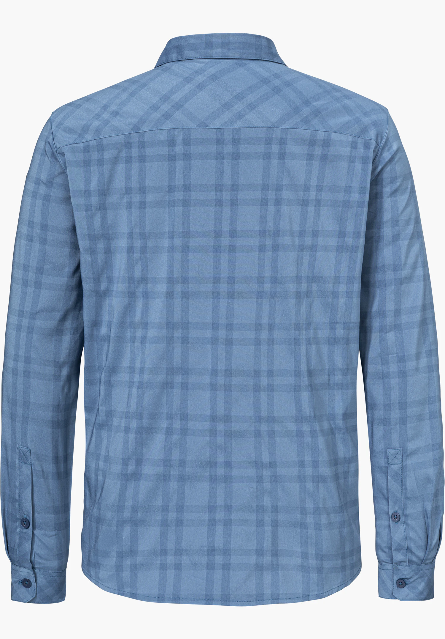 Shirt Style Fraris MEN in blue is shown from the back as a long-sleeved checked shirt, isolated against a white background.