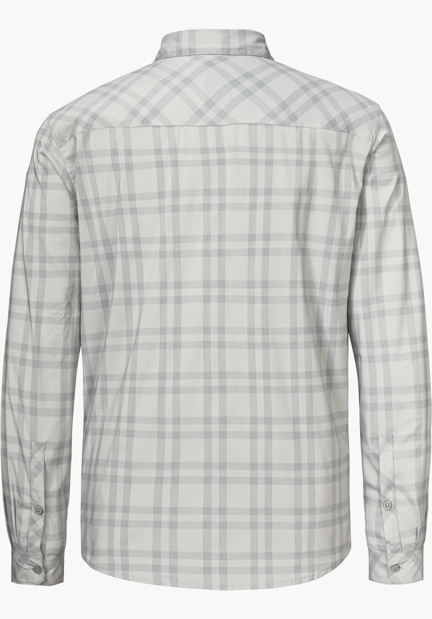 Shirt Style Fraris MEN est présenté comme une chemise à manches longues grise à carreaux vue de dos, détouré sur fond blanc.