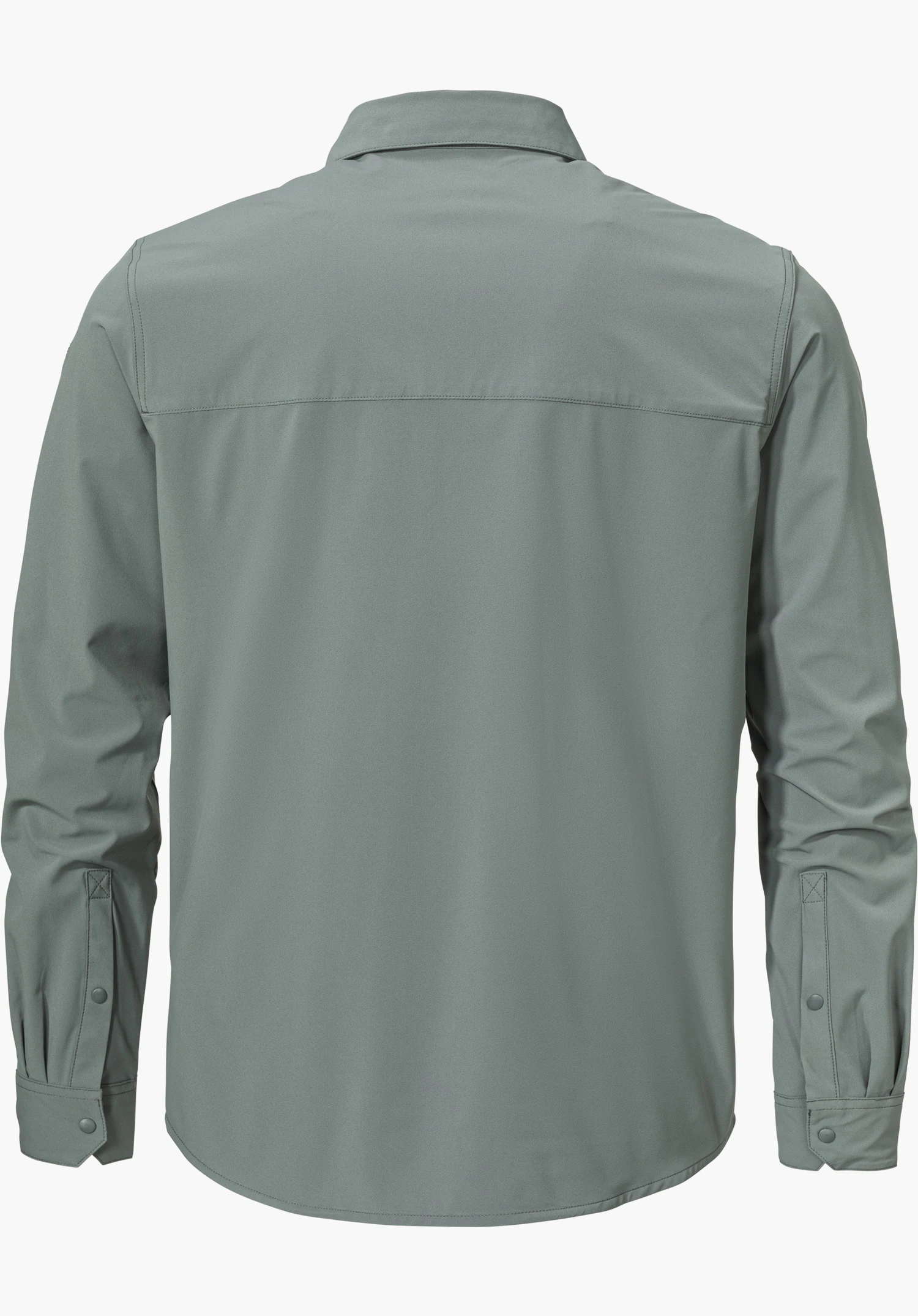 Shirt Style Dunajec MEN in grey, shown from the back, isolated on a white background.