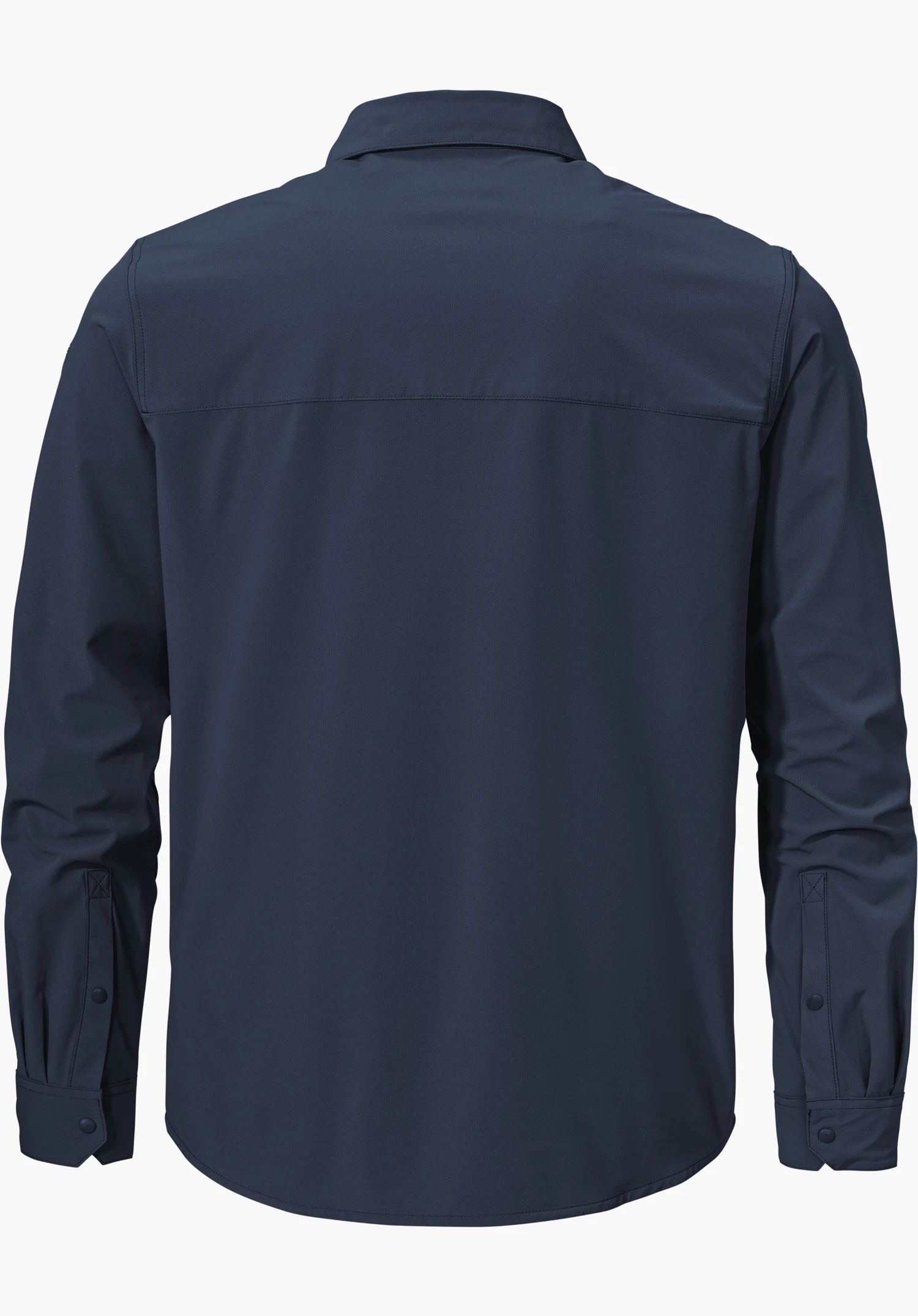 Shirt Style Dunajec MEN en bleu présente la vue arrière avec une coupe classique et des poignets discrets, freigestellt vor weißem Hintergrund.