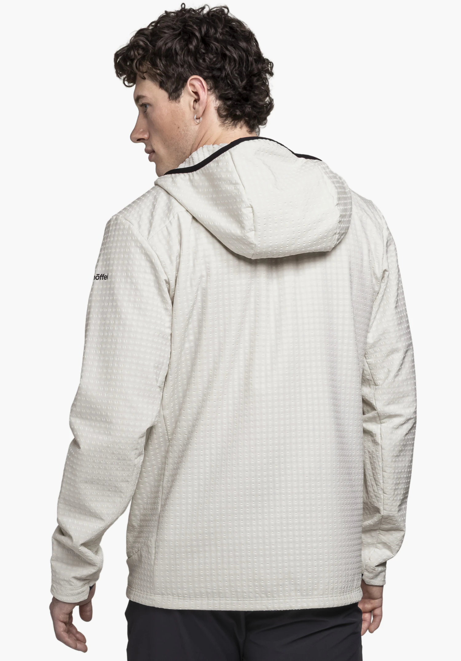 Fleece Hoody Style Enixa MEN in the colour natur, shown from the back and slightly turned to the side against a neutral background, with the Schöffel logo visible on the upper arm.