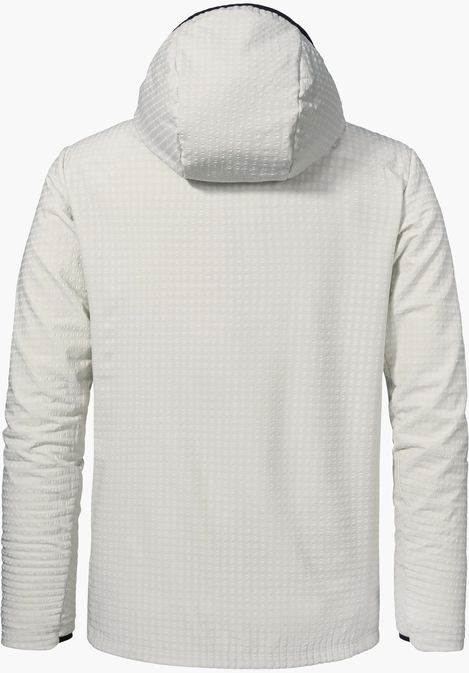 Fleece Hoody Style Enixa MEN in the colour nature, shown from the back with a hood and distinctive waffle texture, isolated on a white background.