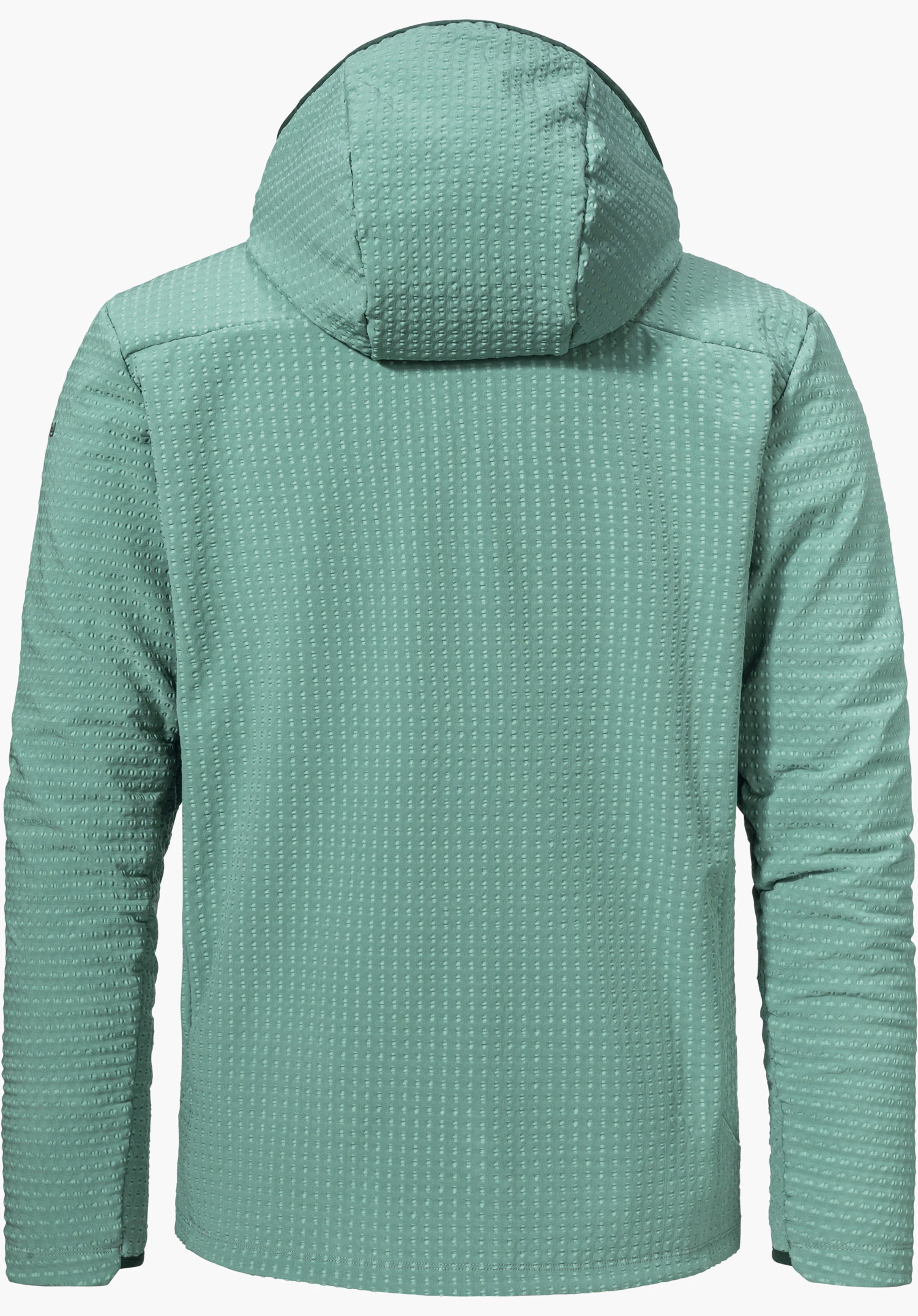 Fleece Hoody Style Enixa MEN en vert, vu de dos avec la capuche et la fine structure gaufrée, isolé sur fond blanc.