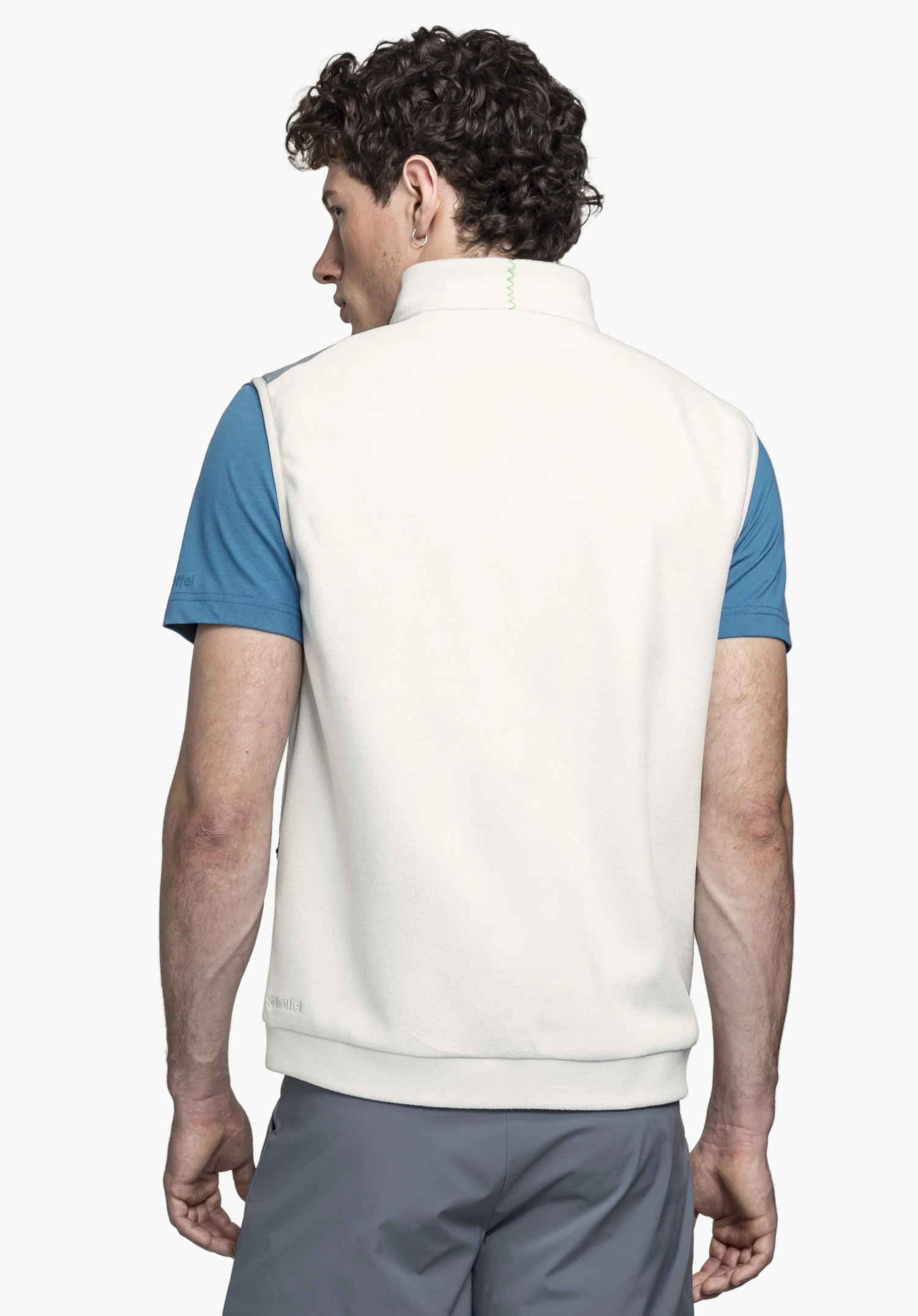 Fleece Vt Style Ash MEN in grey, shown from the back on a model against a neutral background with the Schöffel logo visible at the hem.