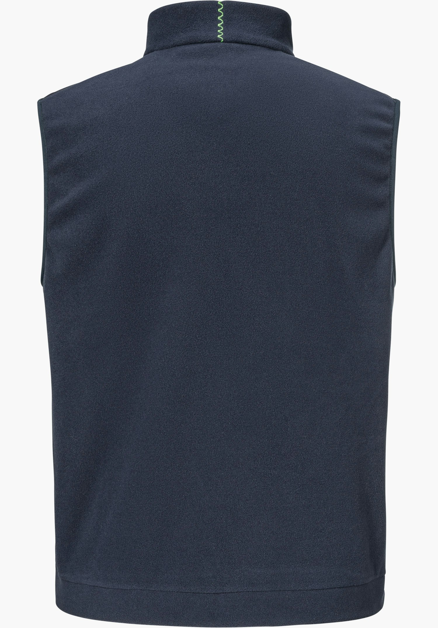 Fleece Vt Style Ash MEN zeigt sich in der blauen Rückansicht mit einem grünen Nahtdetail am Kragen, freigestellt vor weißem Hintergrund.