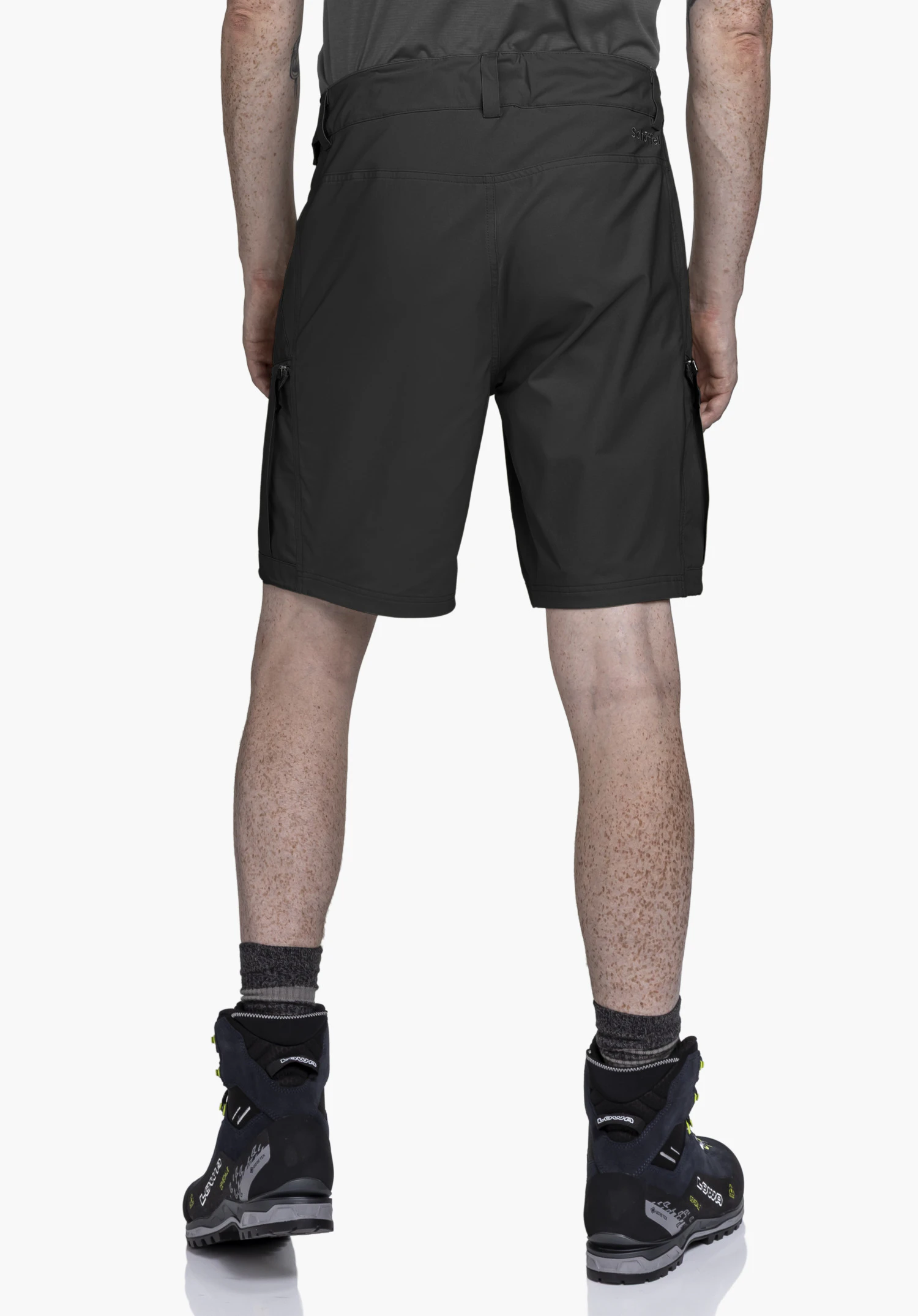 Shorts Style Maghera MEN in black in a rear view on a model against a neutral background, with the Schöffel logo visible on the upper right back.